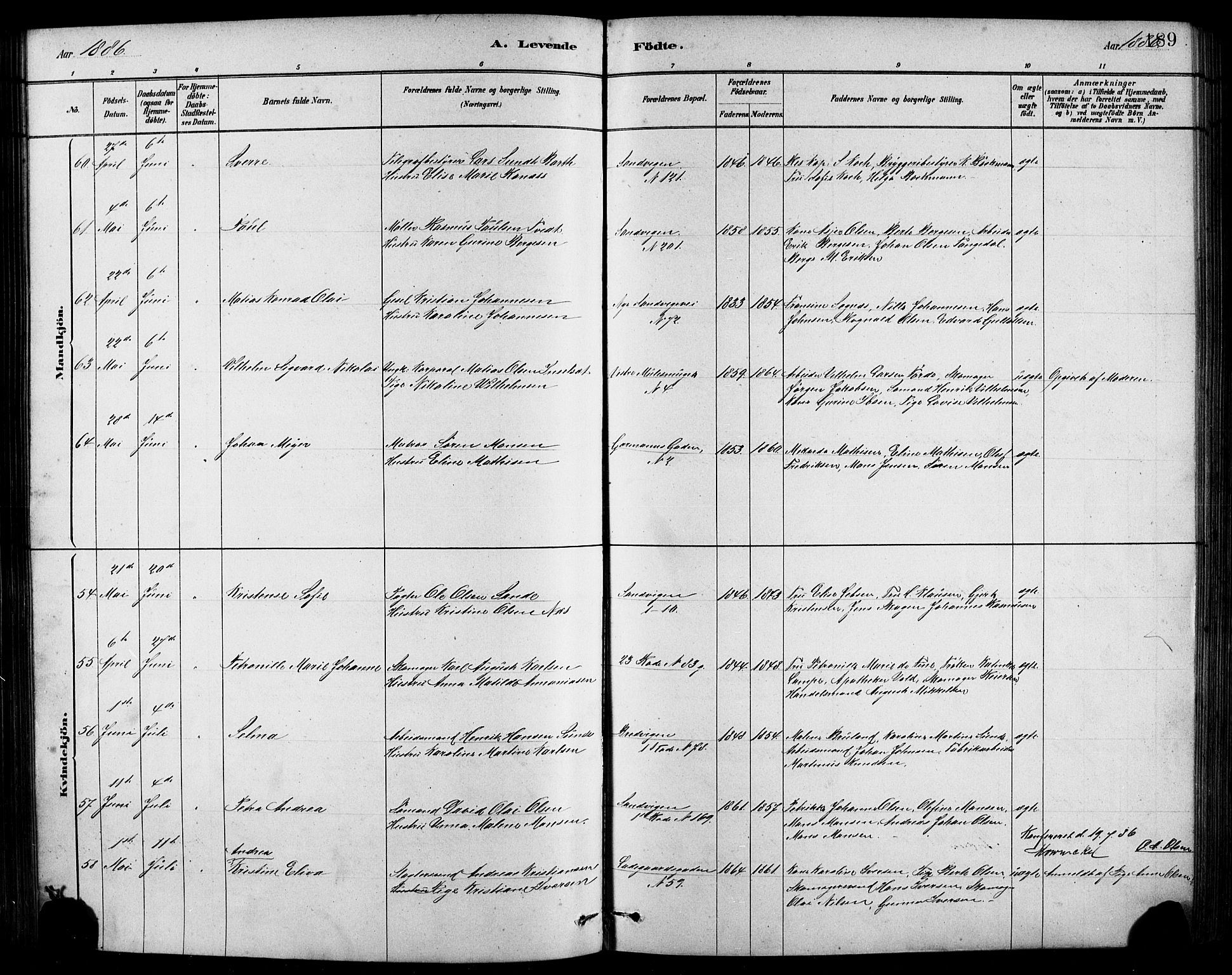 Sandviken Sokneprestembete, AV/SAB-A-77601/H/Hb/L0001: Parish register (copy) no. A 2, 1879-1892, p. 189