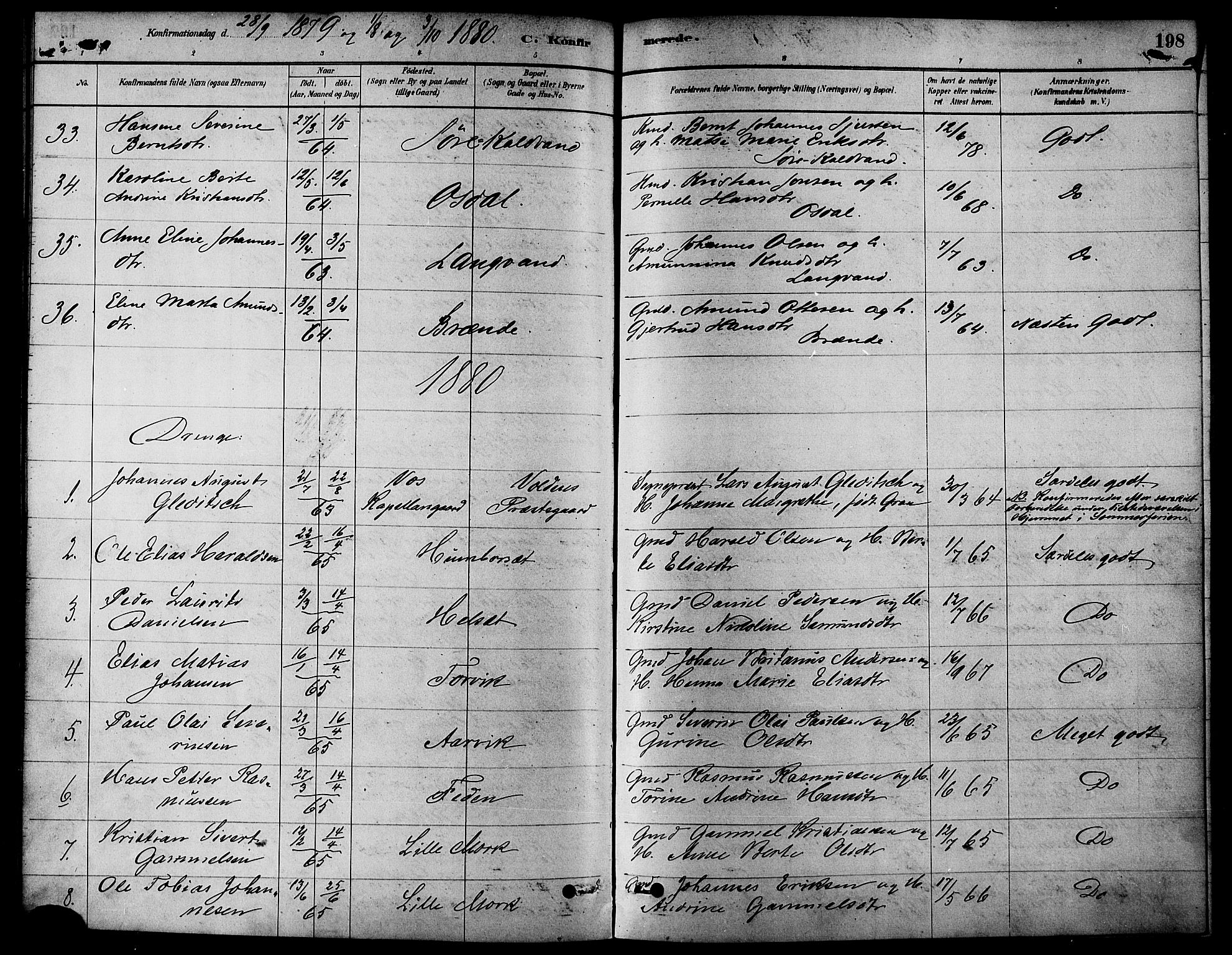 Ministerialprotokoller, klokkerbøker og fødselsregistre - Møre og Romsdal, AV/SAT-A-1454/511/L0141: Parish register (official) no. 511A08, 1878-1890, p. 198