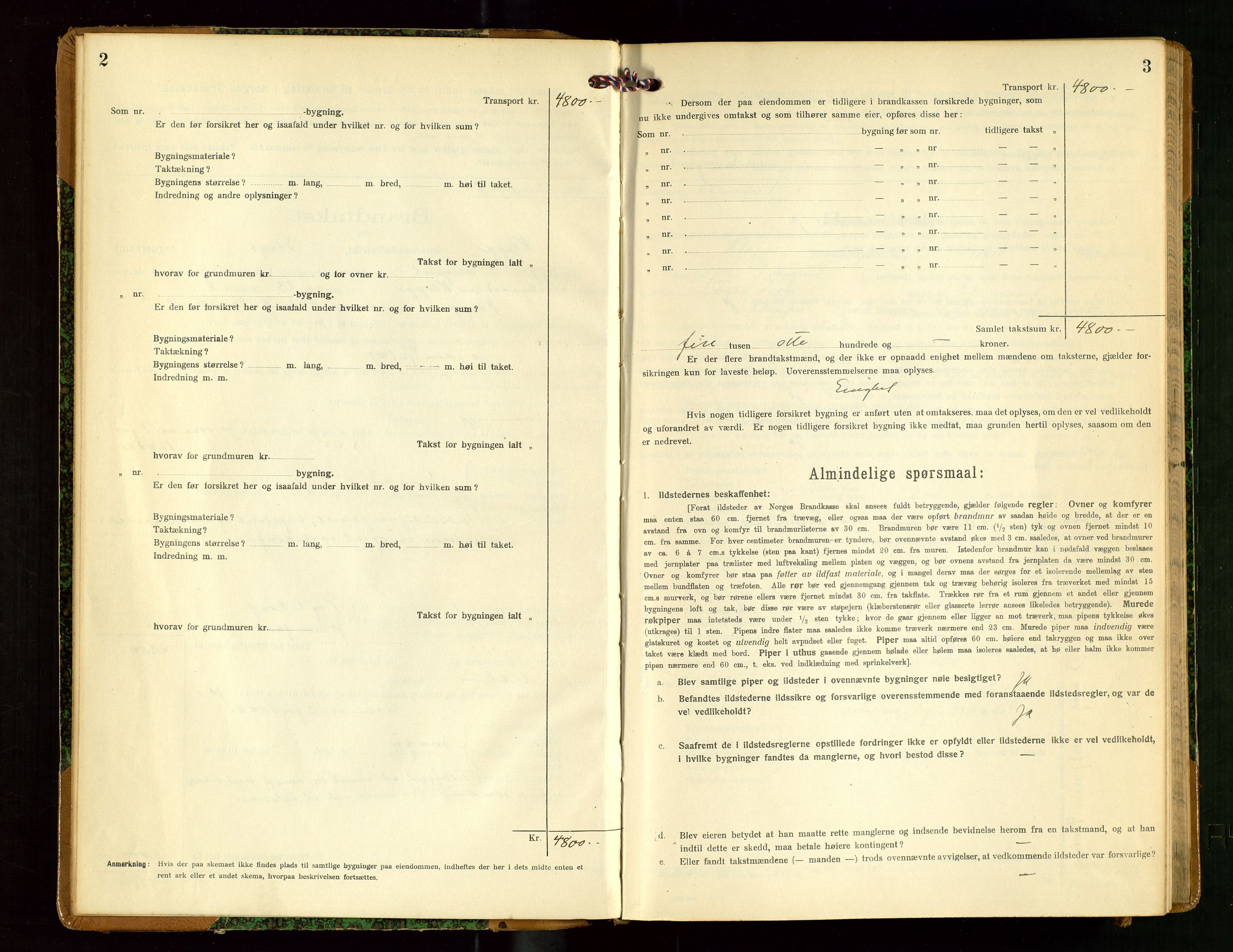 Klepp lensmannskontor, AV/SAST-A-100163/Goc/L0009: "Brandtakstprotokol" m/register, 1917-1919, p. 2-3