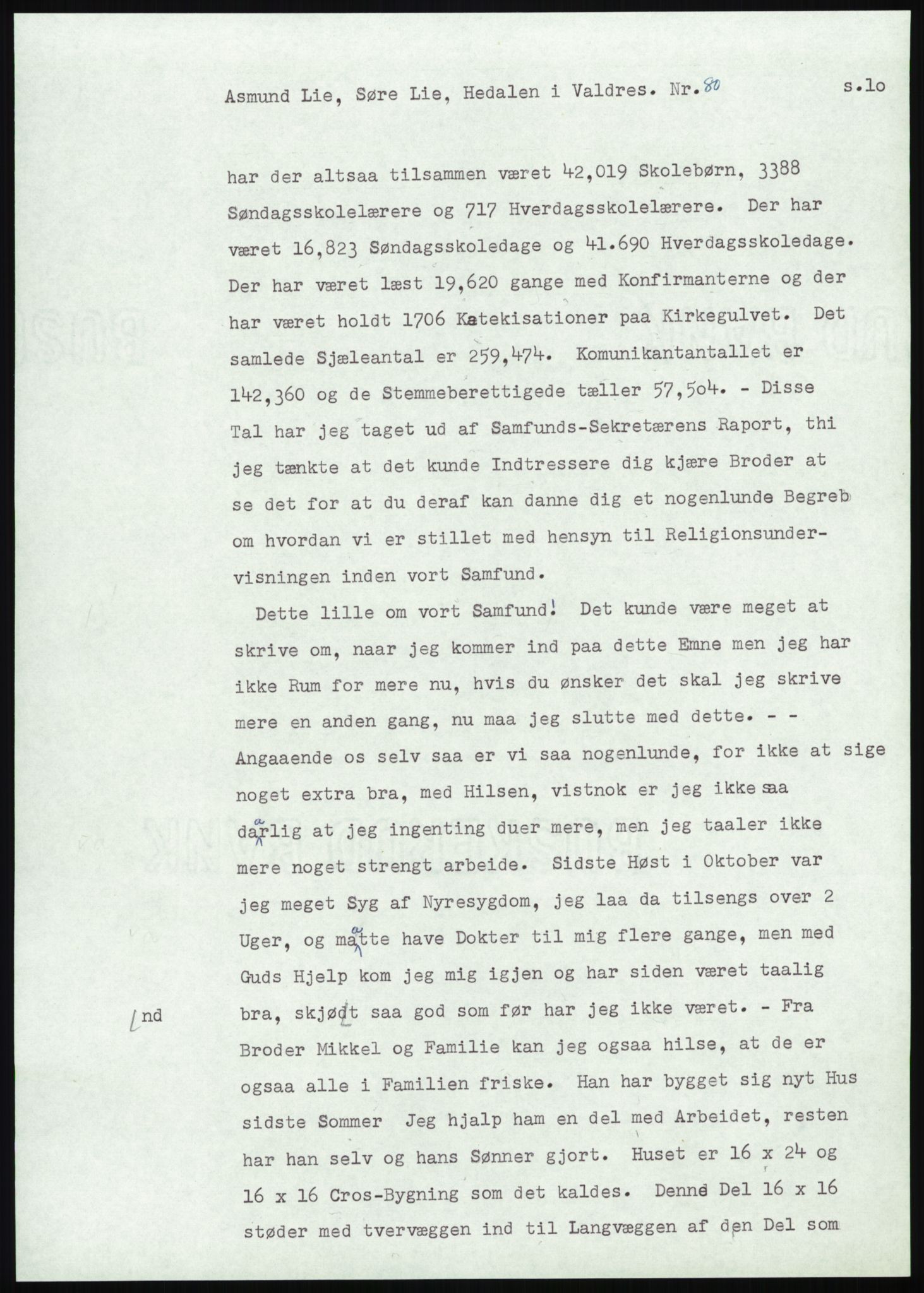 Samlinger til kildeutgivelse, Amerikabrevene, AV/RA-EA-4057/F/L0013: Innlån fra Oppland: Lie (brevnr 79-115) - Nordrum, 1838-1914, p. 33