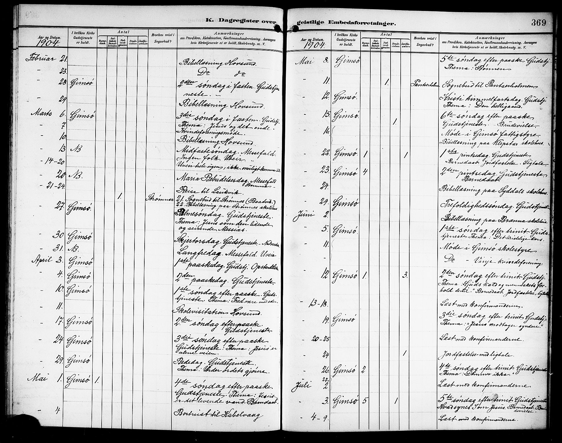 Ministerialprotokoller, klokkerbøker og fødselsregistre - Nordland, AV/SAT-A-1459/876/L1105: Parish register (copy) no. 876C04, 1896-1914, p. 369