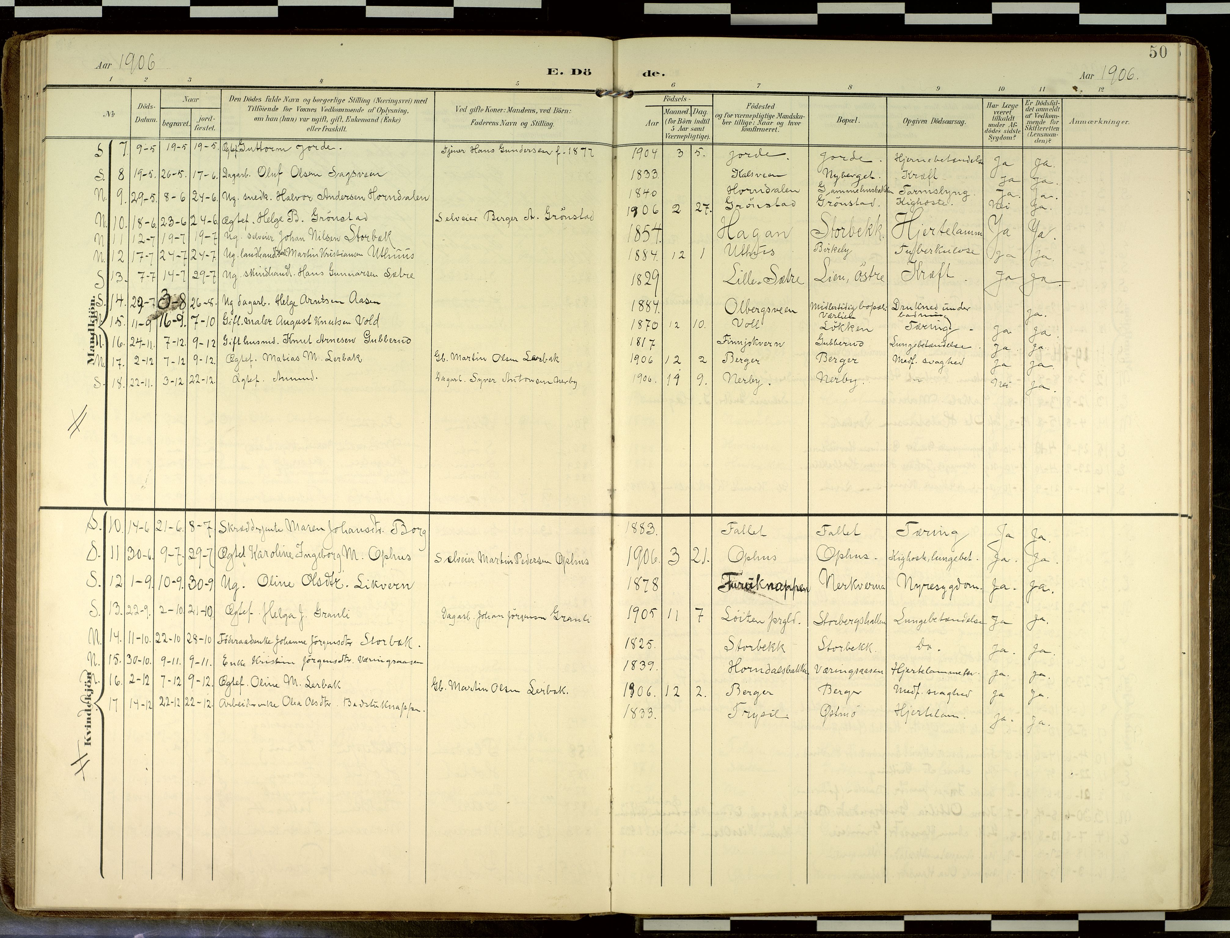 Elverum prestekontor, SAH/PREST-044/H/Ha/Haa/L0019: Parish register (official) no. 19, 1903-1926, p. 50