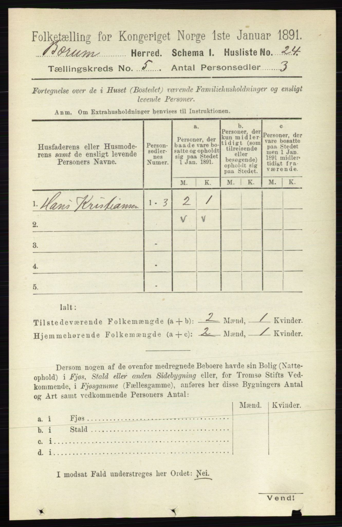 RA, 1891 census for 0219 Bærum, 1891, p. 2960