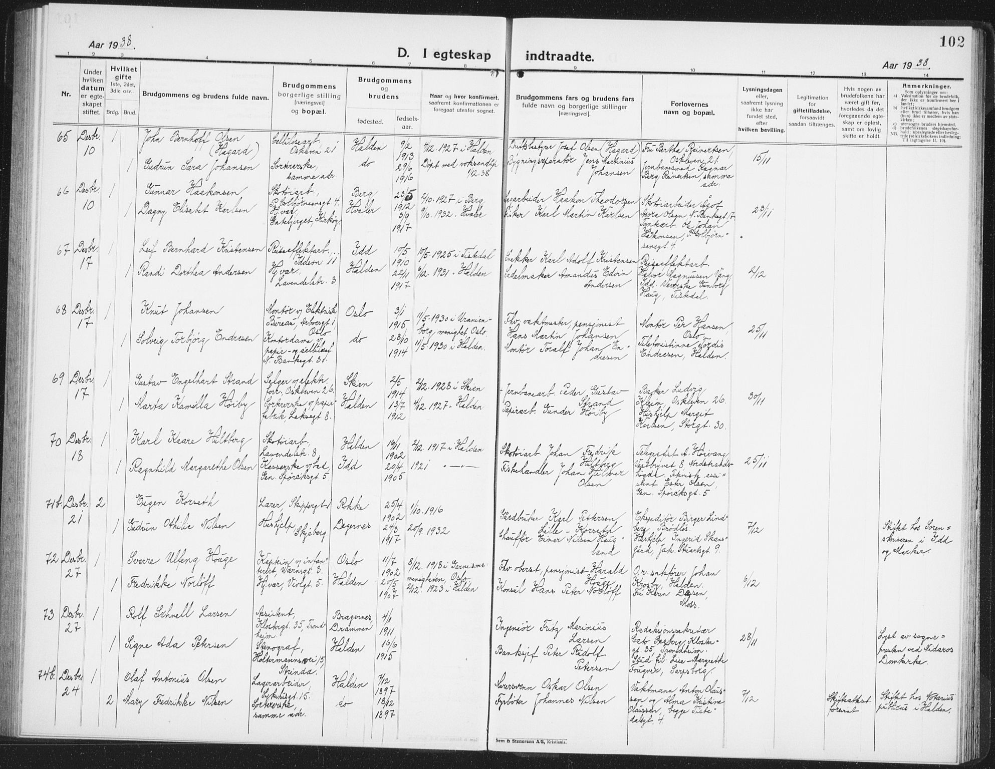 Halden prestekontor Kirkebøker, SAO/A-10909/G/Ga/L0014: Parish register (copy) no. 14, 1925-1943, p. 102