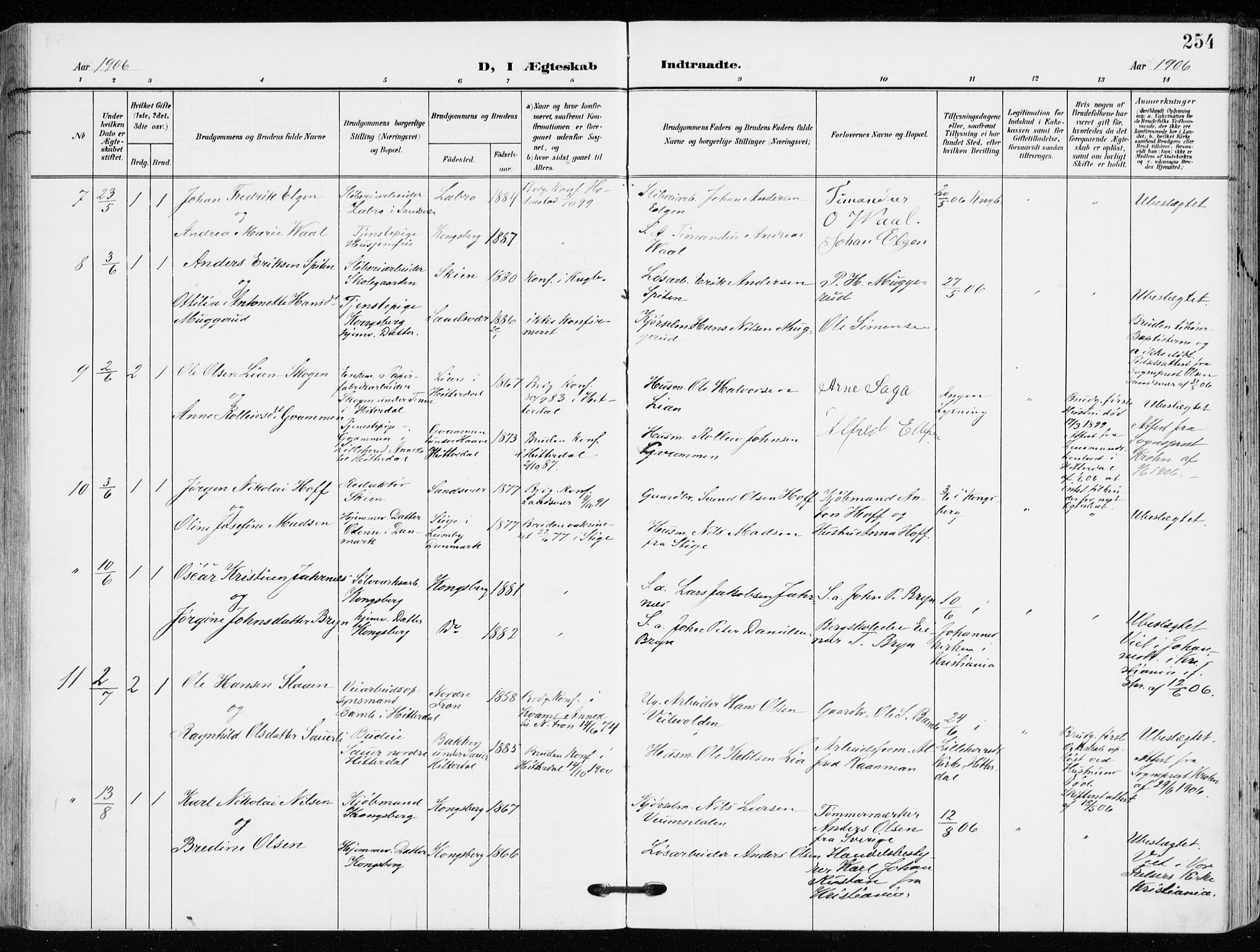 Kongsberg kirkebøker, AV/SAKO-A-22/F/Fb/L0004: Parish register (official) no. II 4, 1906-1918, p. 254