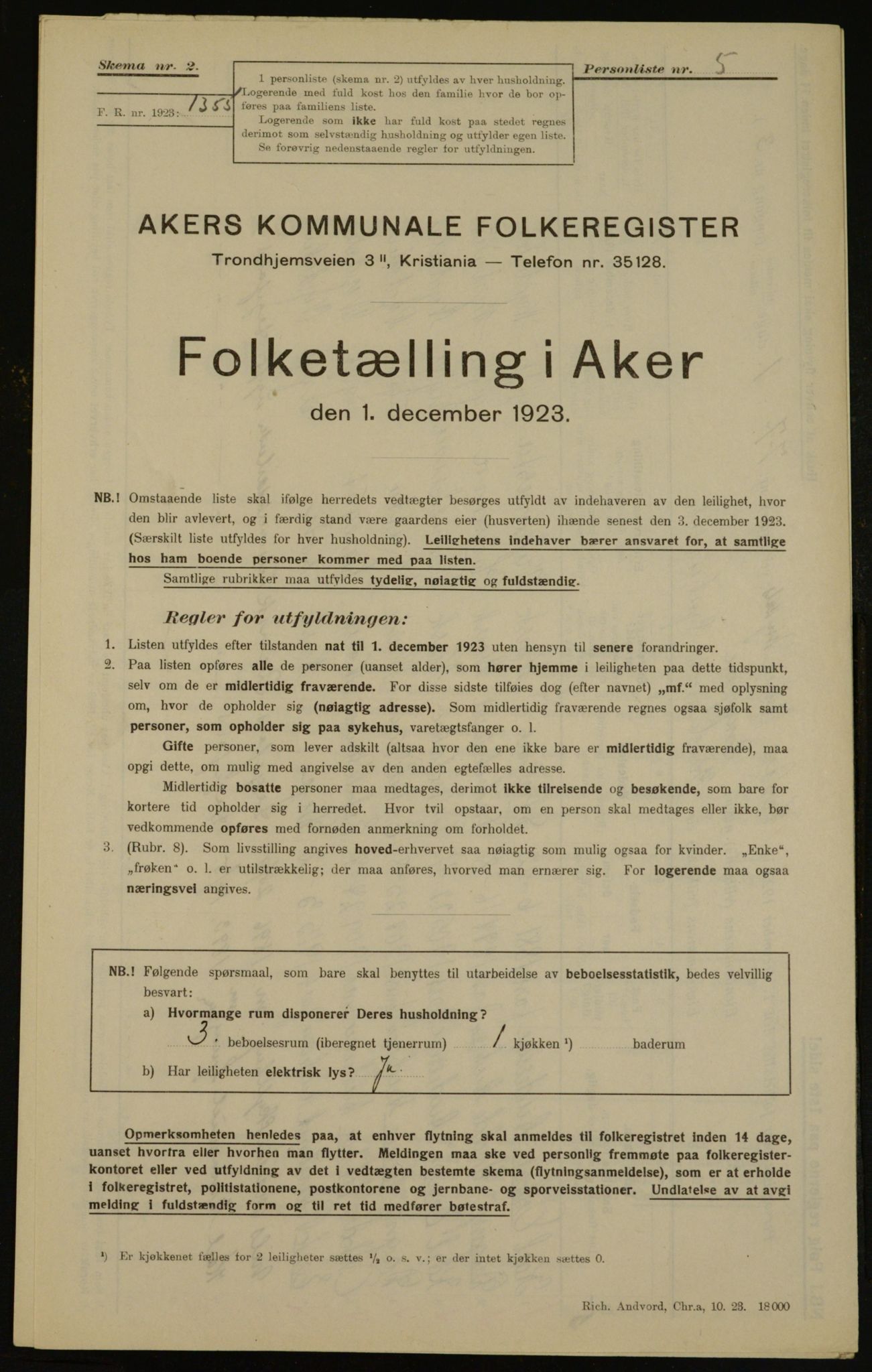 , Municipal Census 1923 for Aker, 1923, p. 16325