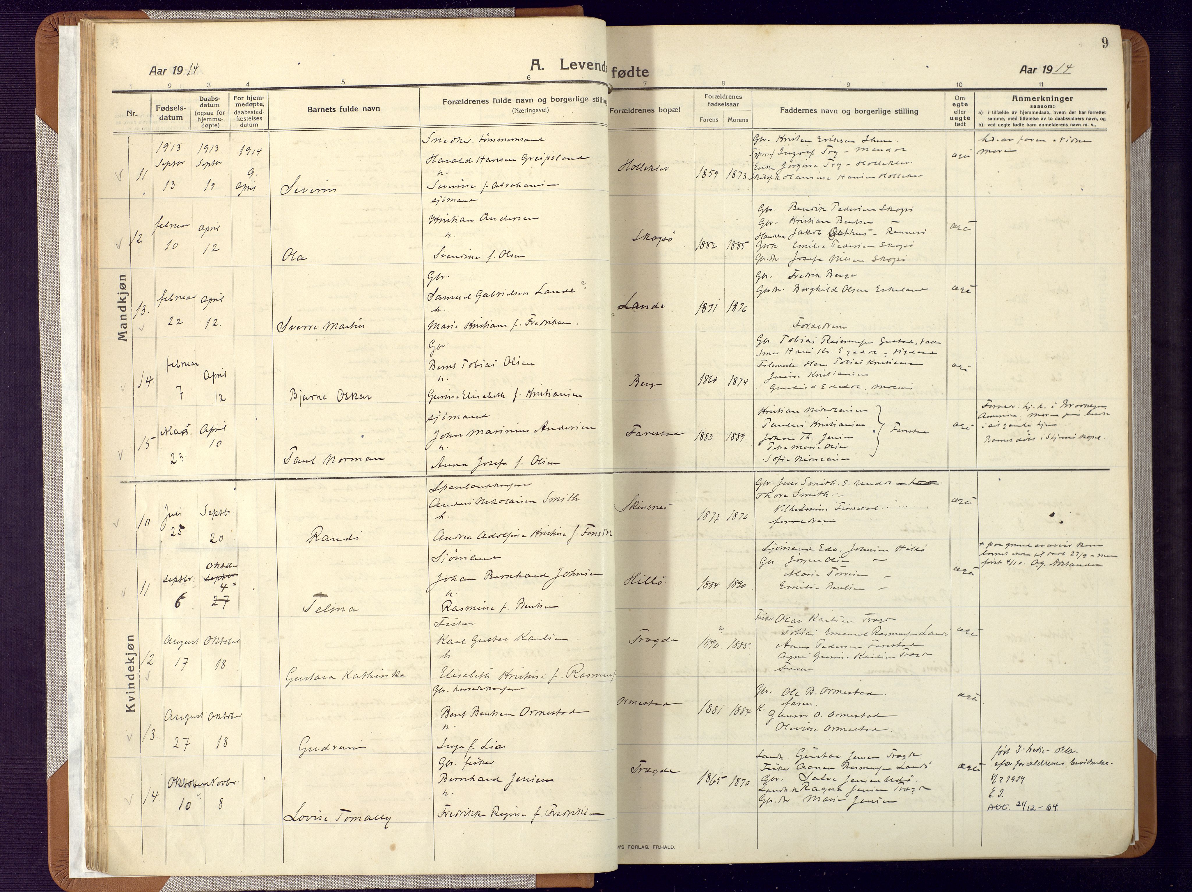 Mandal sokneprestkontor, AV/SAK-1111-0030/F/Fa/Faa/L0022: Parish register (official) no. A 22, 1913-1925, p. 9