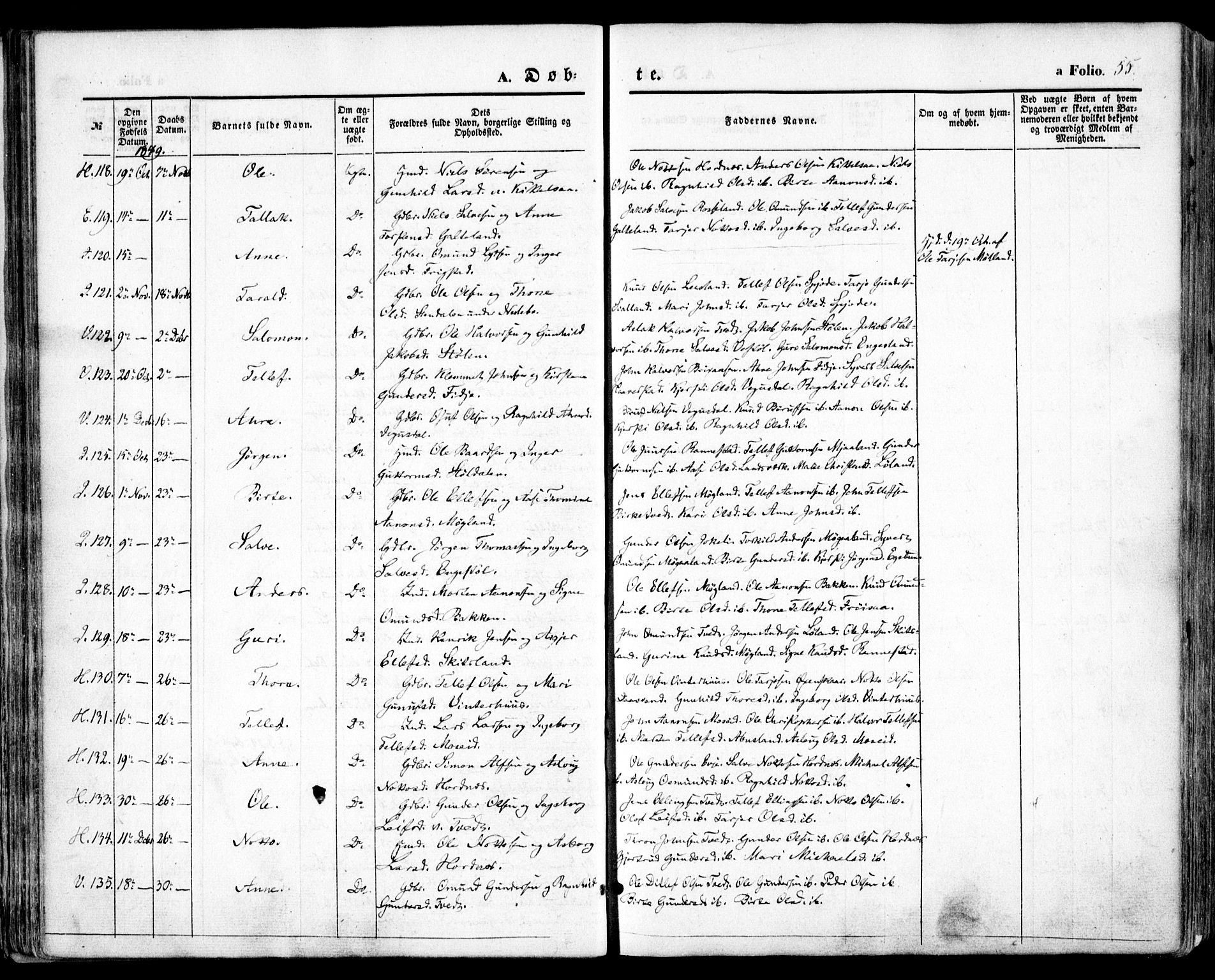 Evje sokneprestkontor, AV/SAK-1111-0008/F/Fa/Faa/L0005: Parish register (official) no. A 5, 1843-1865, p. 55