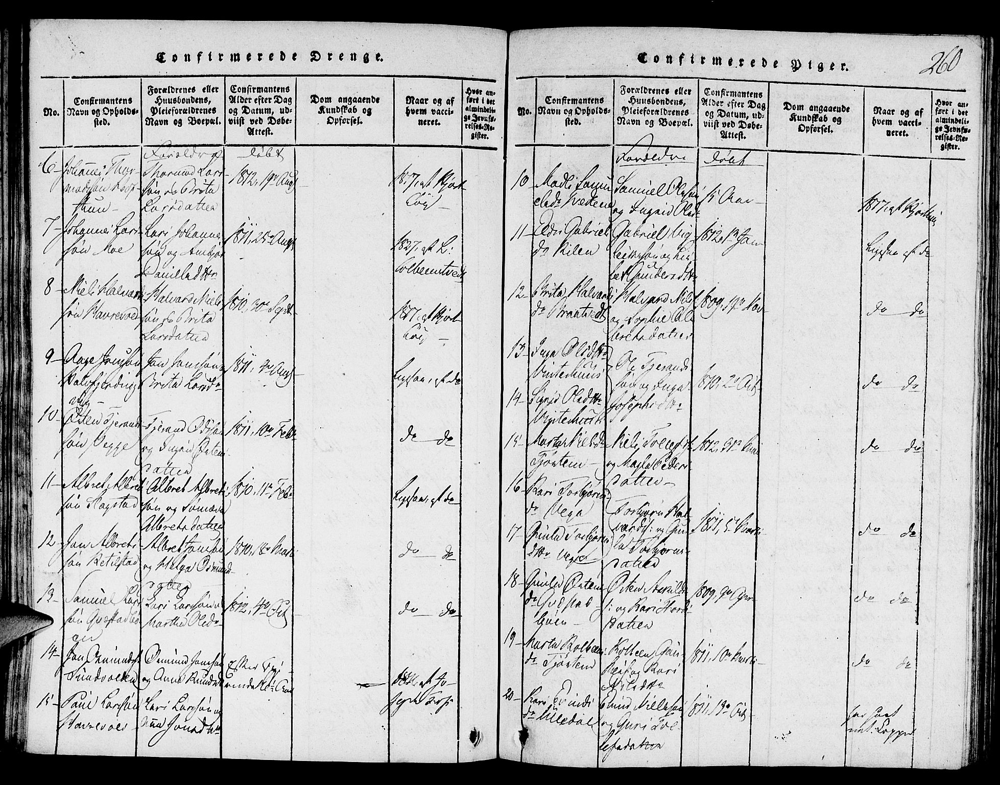 Suldal sokneprestkontor, AV/SAST-A-101845/01/V/L0001: Parish register (copy) no. B 1, 1816-1836, p. 260