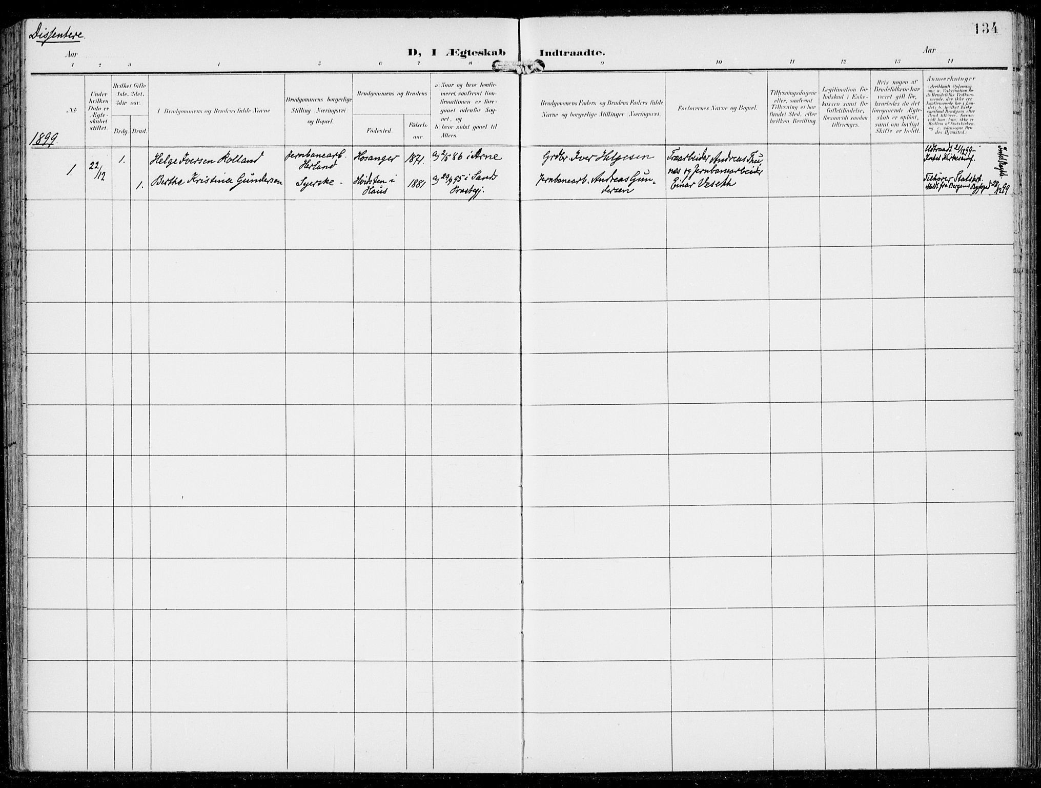 Haus sokneprestembete, SAB/A-75601/H/Haa: Parish register (official) no. B  2, 1899-1912, p. 134