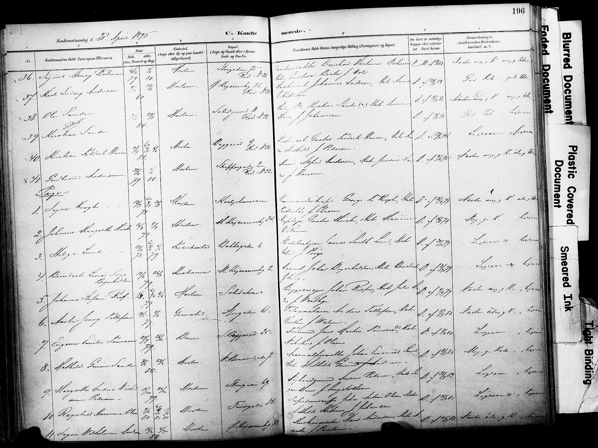 Horten kirkebøker, SAKO/A-348/F/Fa/L0004: Parish register (official) no. 4, 1888-1895, p. 196