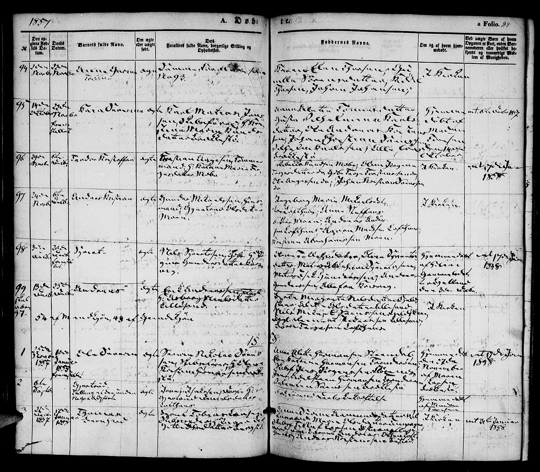 Vestre Moland sokneprestkontor, SAK/1111-0046/F/Fa/Fab/L0006: Parish register (official) no. A 6, 1850-1858, p. 84