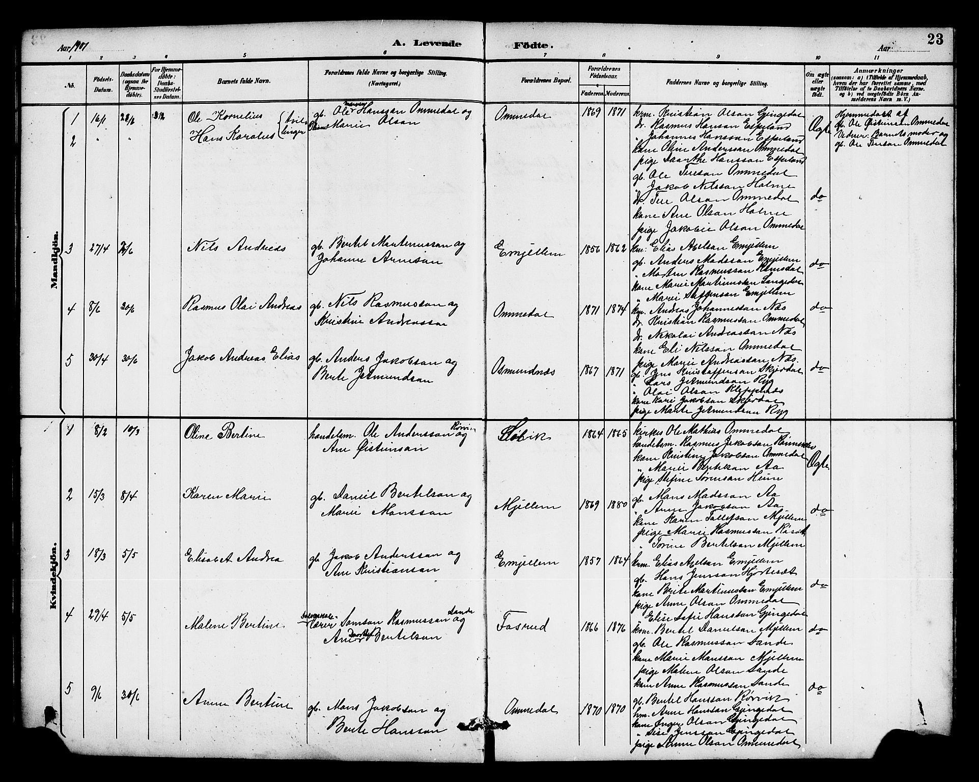 Gloppen sokneprestembete, SAB/A-80101/H/Hab/Habe/L0001: Parish register (copy) no. E 1, 1891-1917, p. 23