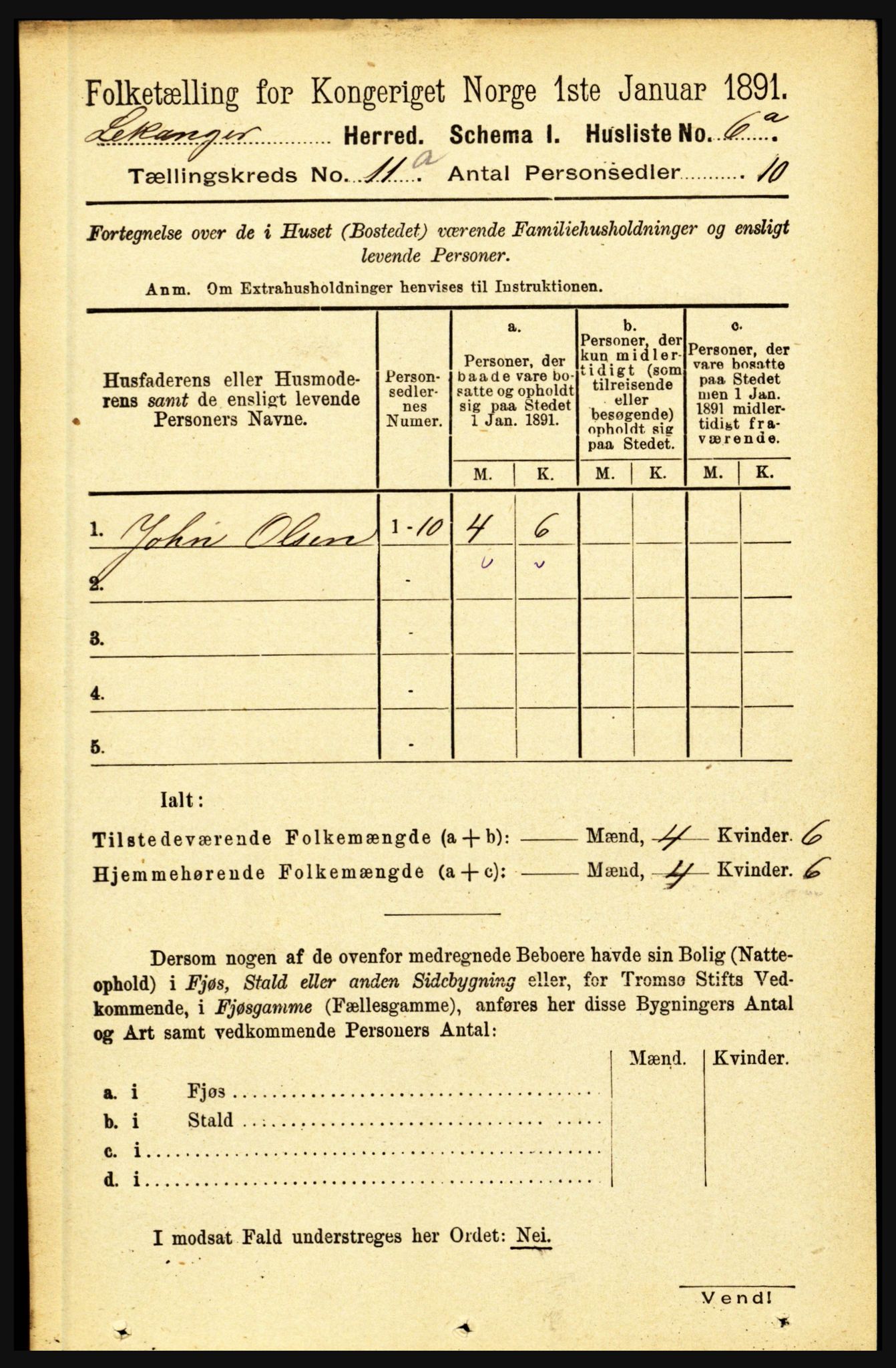 RA, 1891 census for 1419 Leikanger, 1891, p. 1945