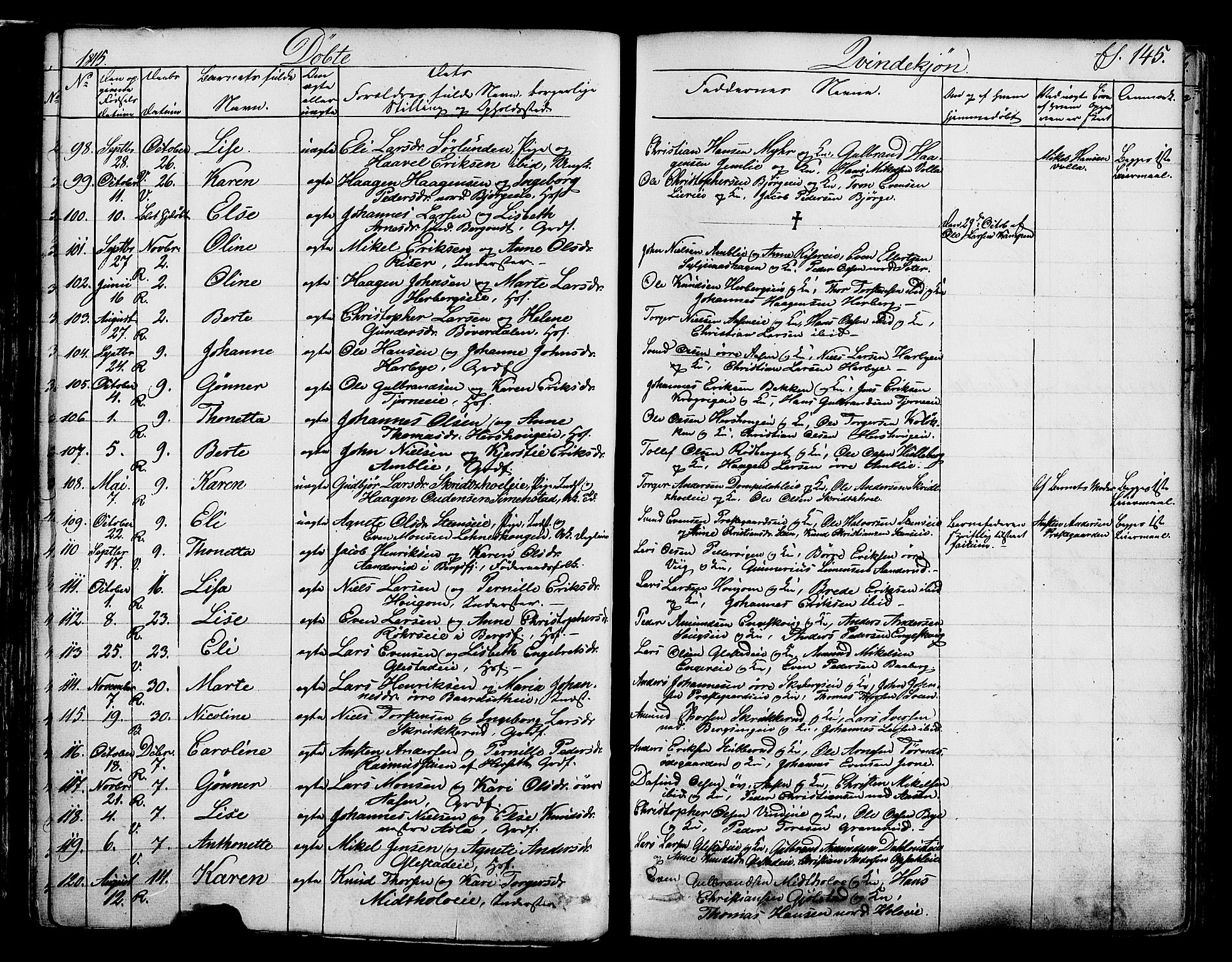 Ringsaker prestekontor, SAH/PREST-014/K/Ka/L0008: Parish register (official) no. 8, 1837-1850, p. 145