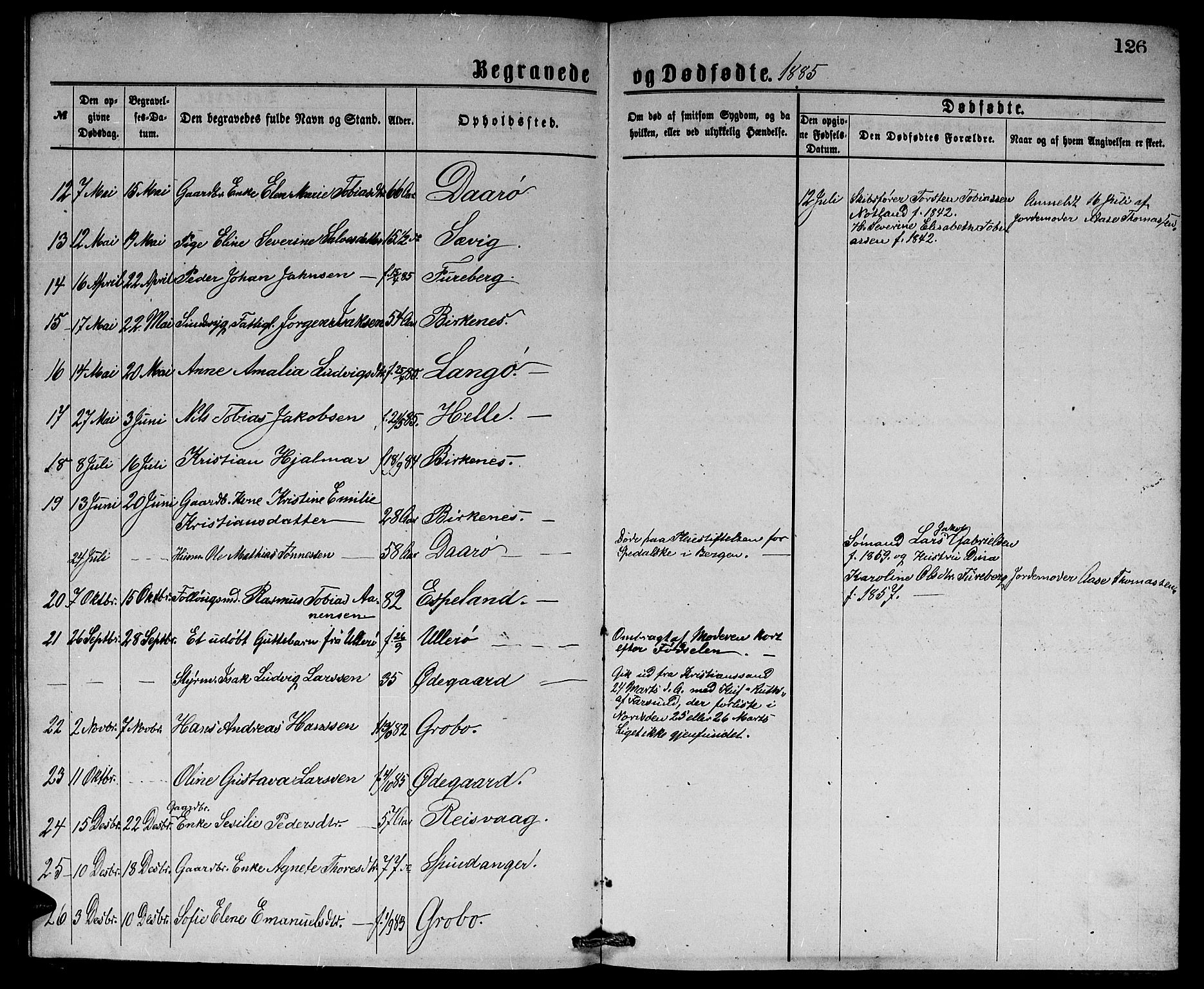 Herad sokneprestkontor, AV/SAK-1111-0018/F/Fb/Fbb/L0003: Parish register (copy) no. B 3, 1872-1889, p. 126