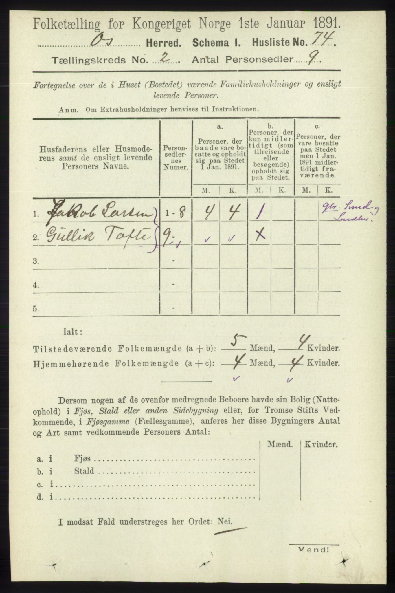 RA, 1891 census for 1243 Os, 1891, p. 428