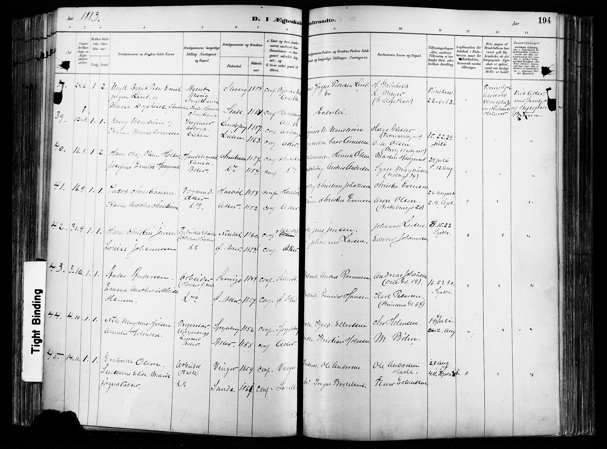 Østre Aker prestekontor Kirkebøker, AV/SAO-A-10840/F/Fa/L0008: Parish register (official) no. I 8, 1883-1894, p. 194