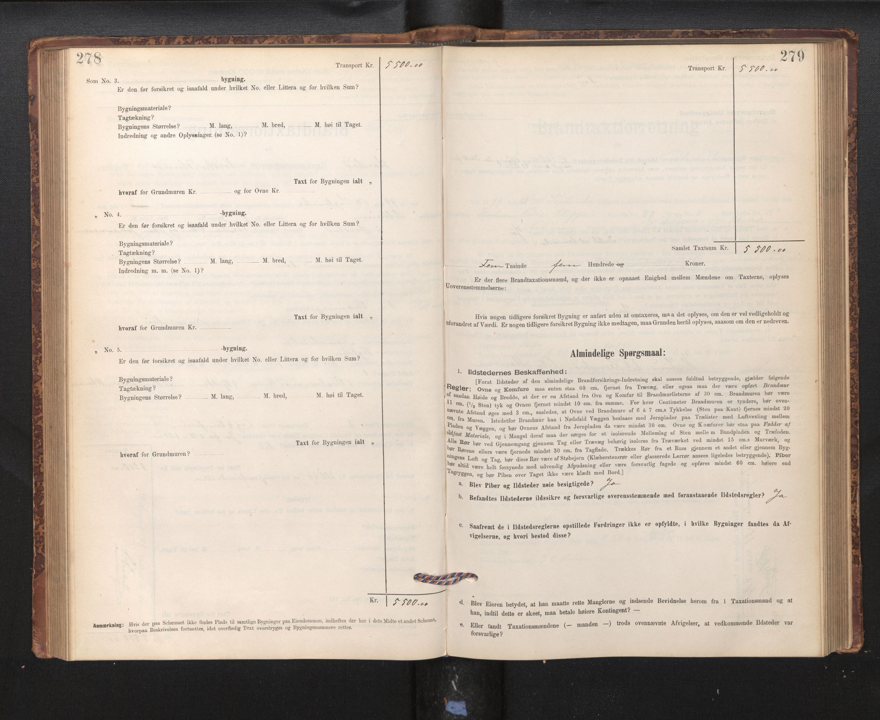 Lensmannen i Årstad, AV/SAB-A-36201/0012/L0011: Branntakstprotokoll,skjematakst, 1895-1901, p. 278-279