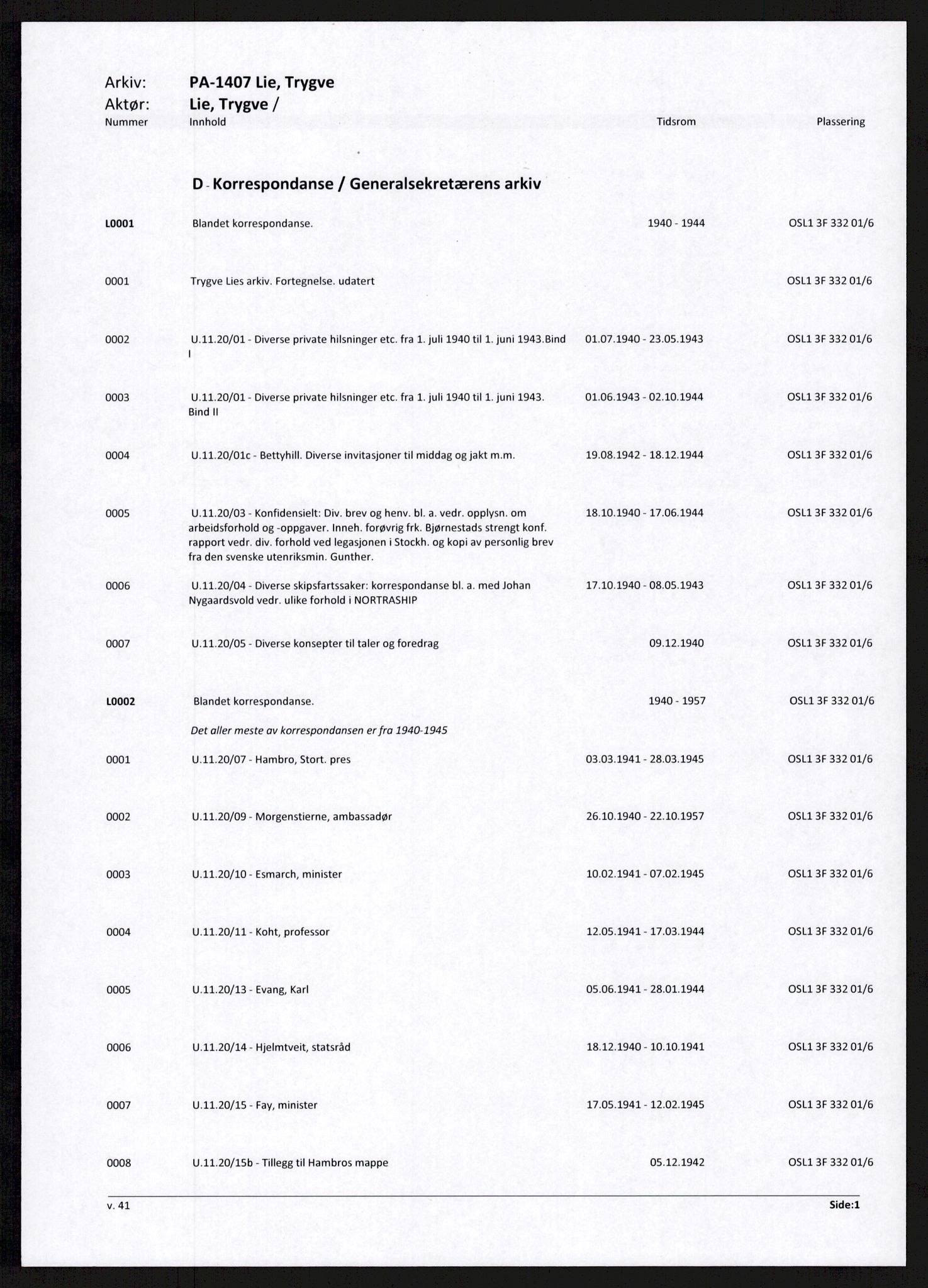 Lie, Trygve, AV/RA-PA-1407/D/L0001: Blandet korrespondanse., 1940-1944, p. 1