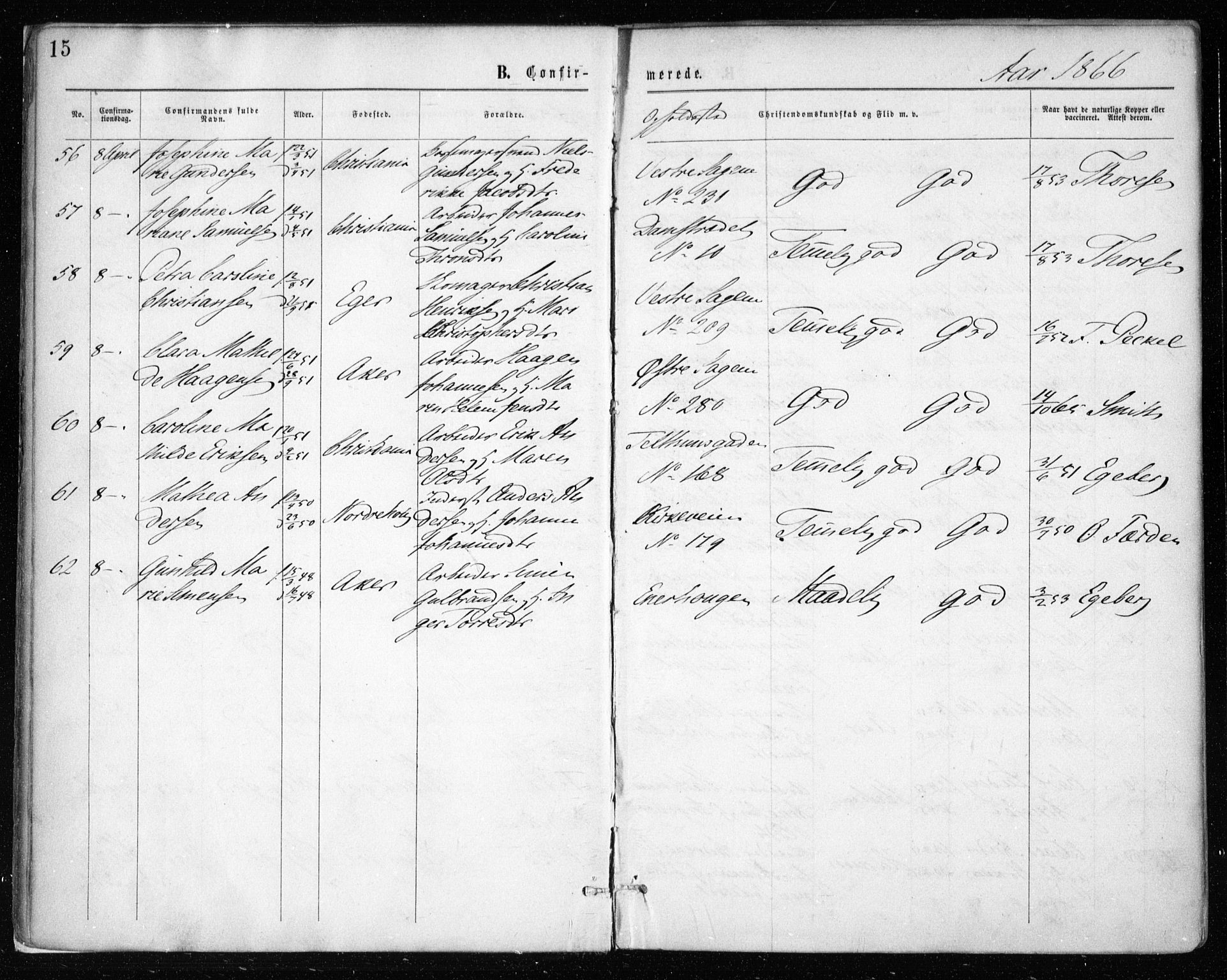 Gamle Aker prestekontor Kirkebøker, AV/SAO-A-10617a/F/L0003: Parish register (official) no. 3, 1865-1873, p. 15