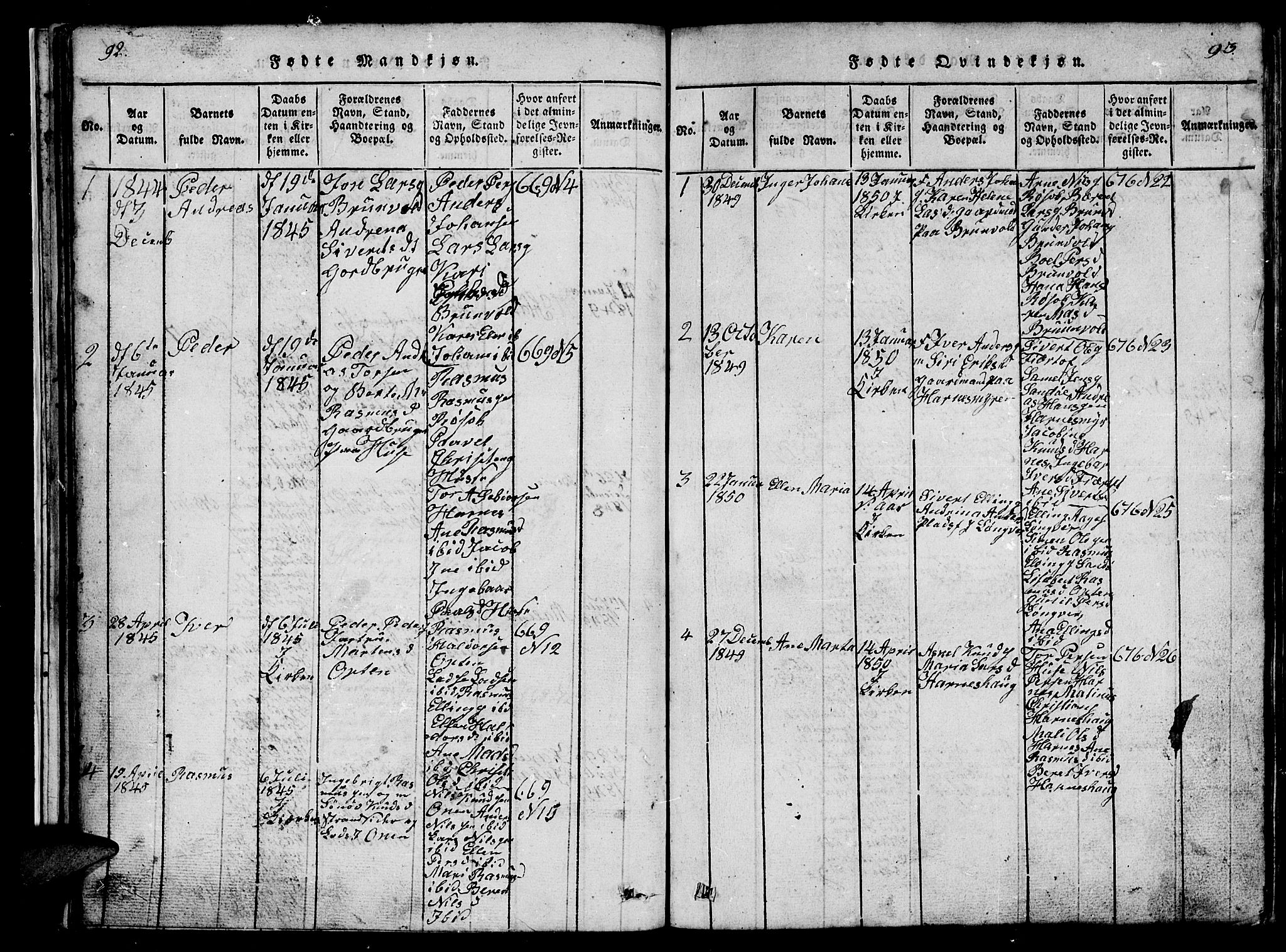 Ministerialprotokoller, klokkerbøker og fødselsregistre - Møre og Romsdal, AV/SAT-A-1454/561/L0731: Parish register (copy) no. 561C01, 1817-1867, p. 92-93