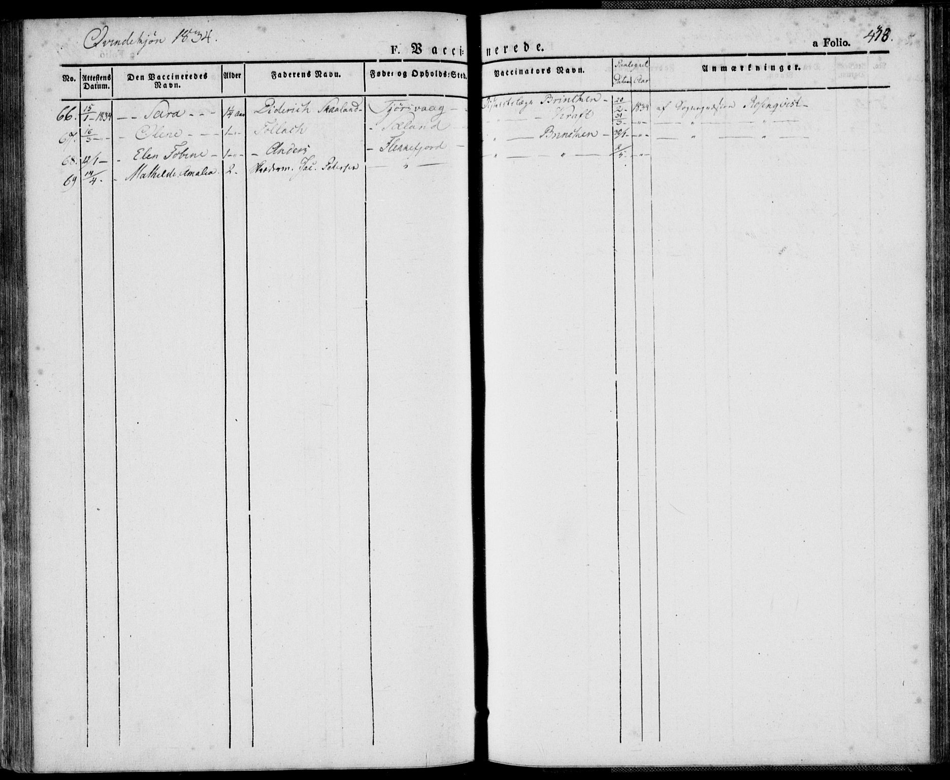 Flekkefjord sokneprestkontor, SAK/1111-0012/F/Fa/Fac/L0003: Parish register (official) no. A 3, 1826-1841, p. 438