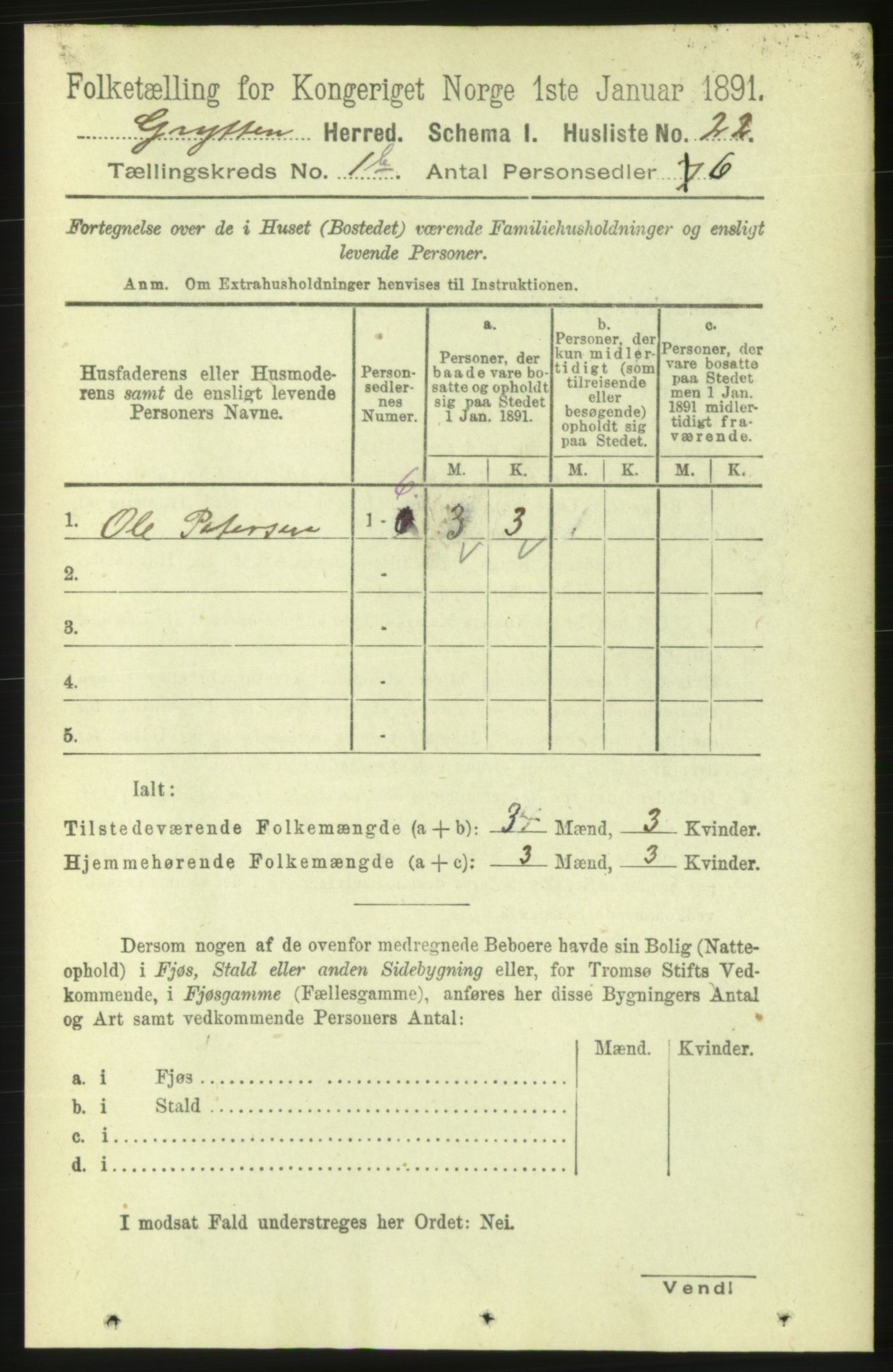 RA, 1891 census for 1539 Grytten, 1891, p. 167