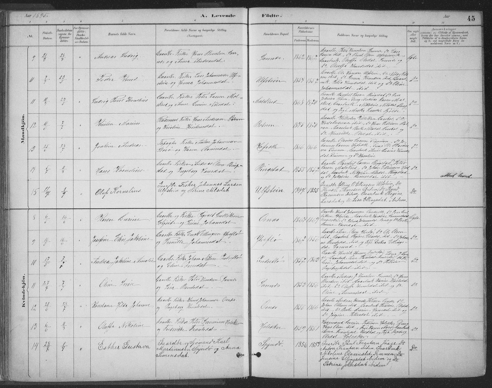 Ministerialprotokoller, klokkerbøker og fødselsregistre - Møre og Romsdal, AV/SAT-A-1454/509/L0106: Parish register (official) no. 509A04, 1883-1922, p. 45