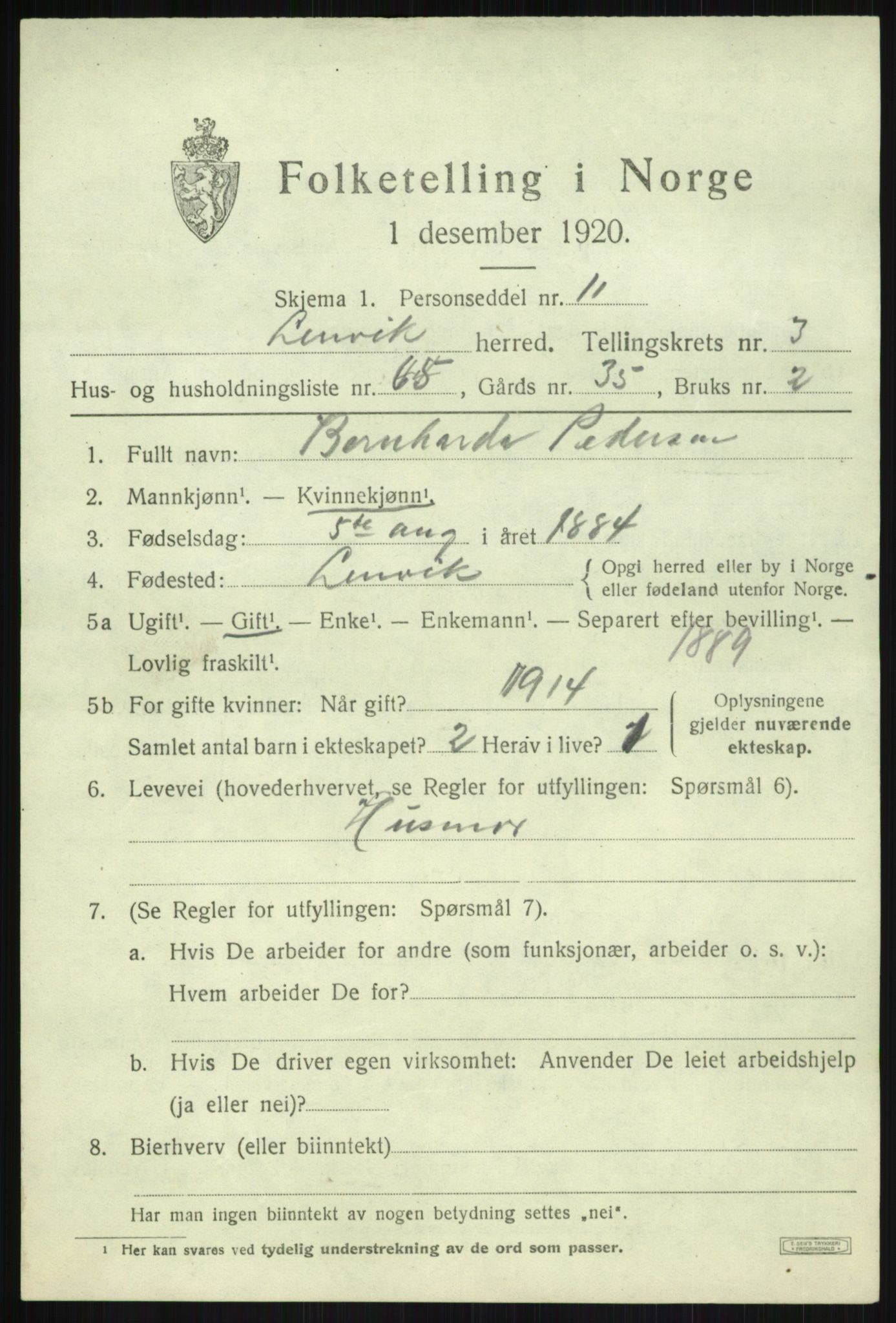 SATØ, 1920 census for Lenvik, 1920, p. 5640