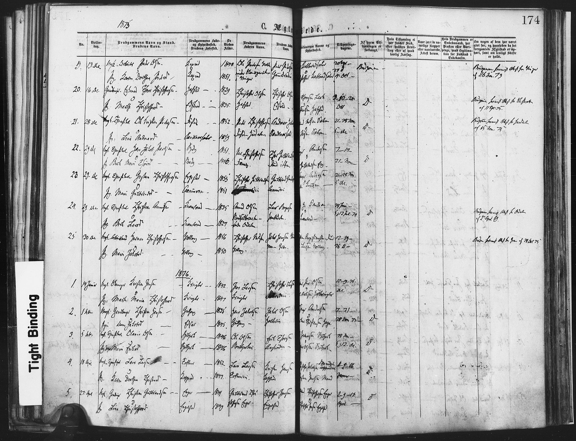 Nannestad prestekontor Kirkebøker, SAO/A-10414a/F/Fa/L0013: Parish register (official) no. I 13, 1873-1880, p. 174