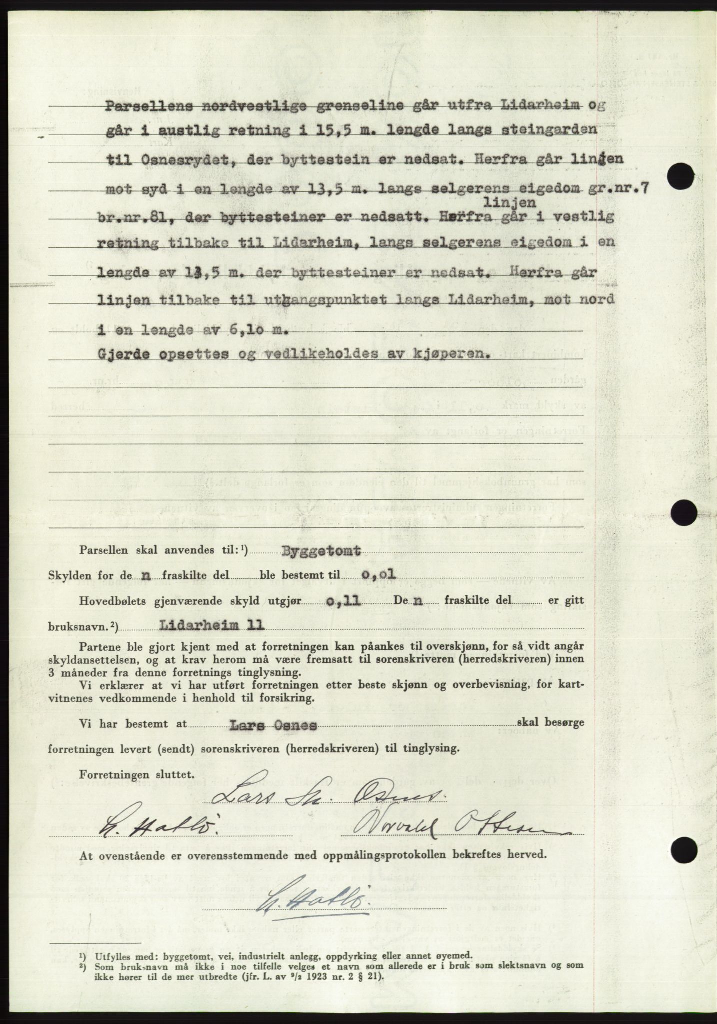 Søre Sunnmøre sorenskriveri, AV/SAT-A-4122/1/2/2C/L0085: Mortgage book no. 11A, 1949-1949, Diary no: : 1457/1949