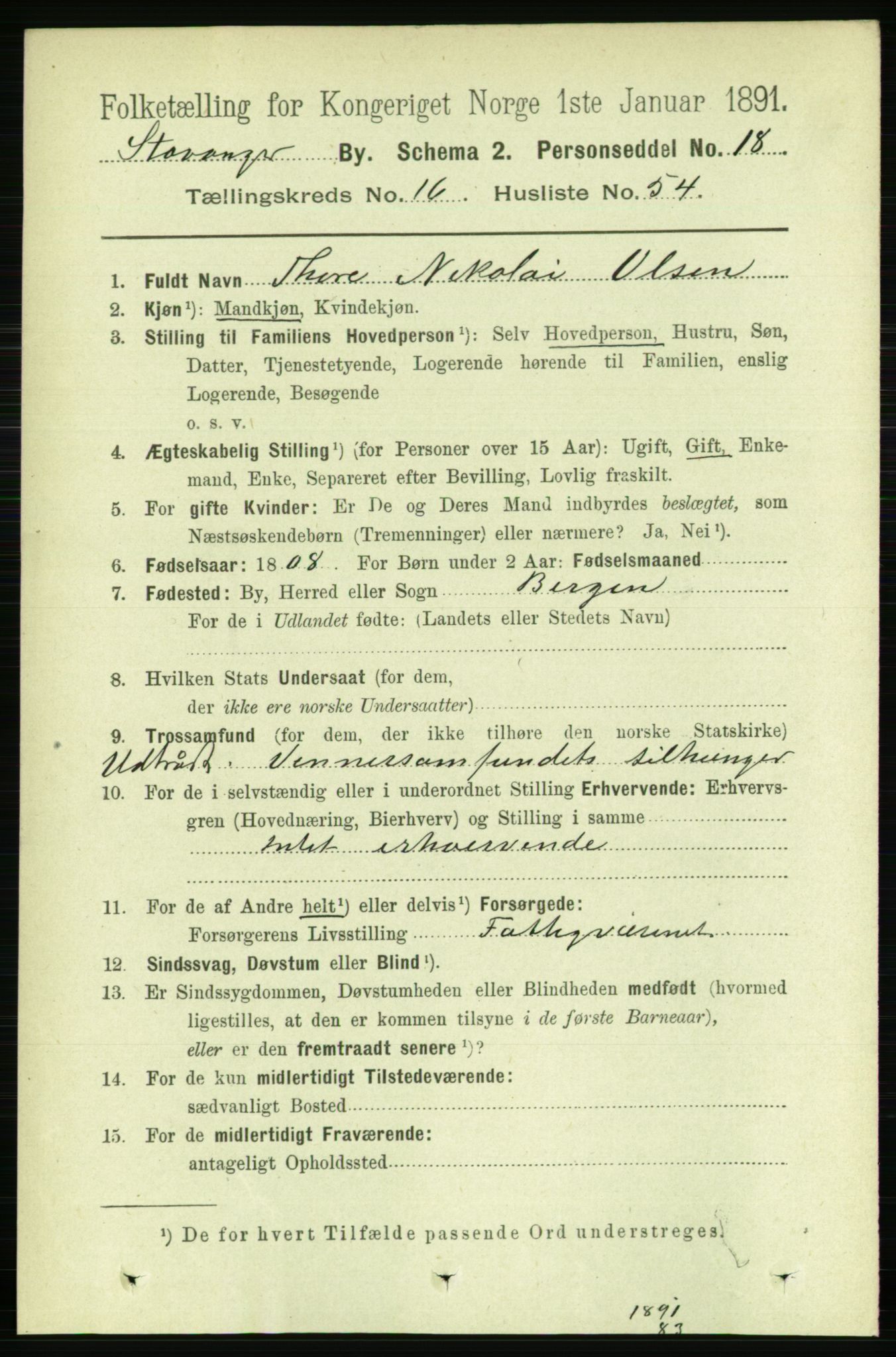 RA, 1891 census for 1103 Stavanger, 1891, p. 19367