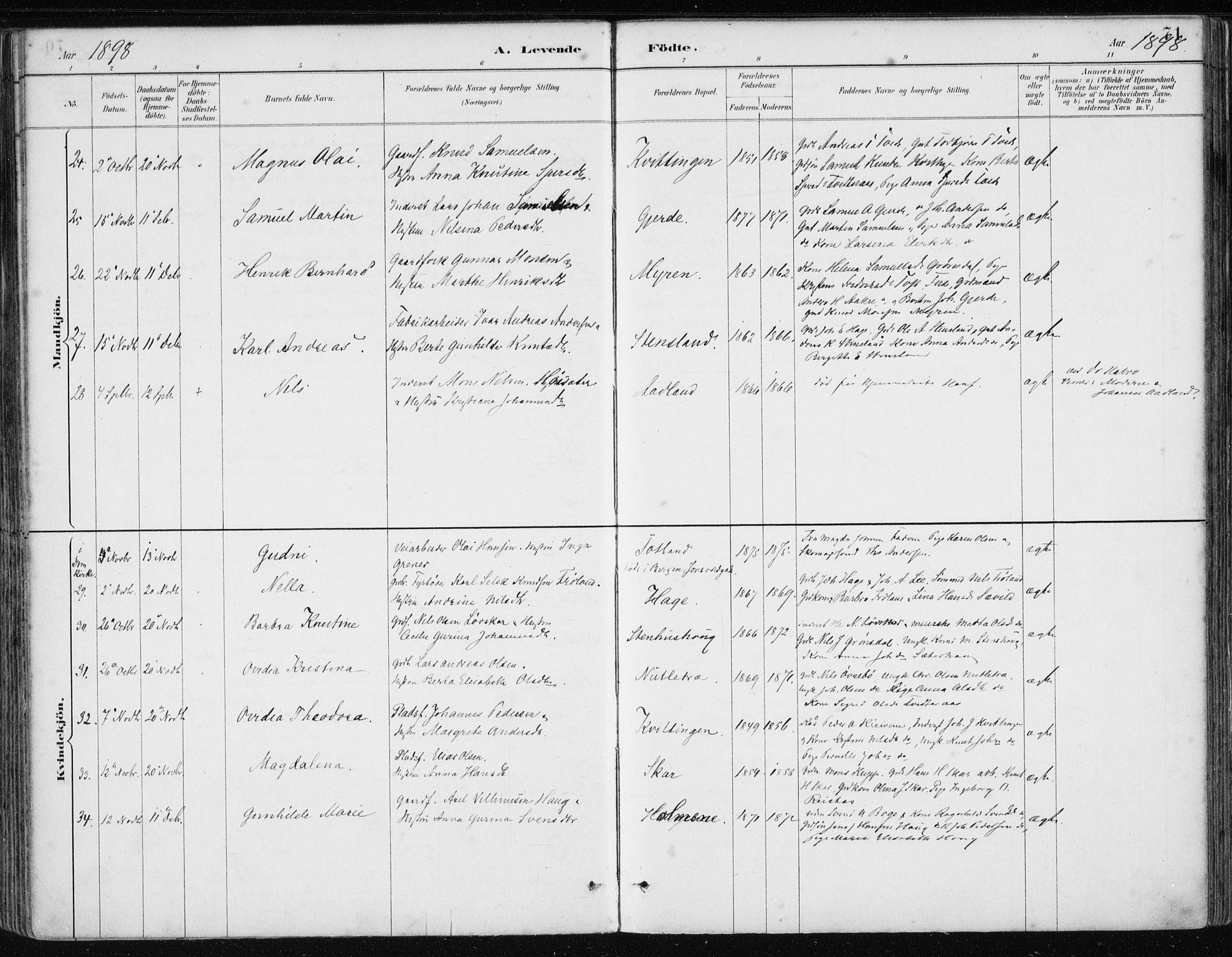 Samnanger Sokneprestembete, SAB/A-77501/H/Haa: Parish register (official) no. A 1, 1885-1901, p. 71