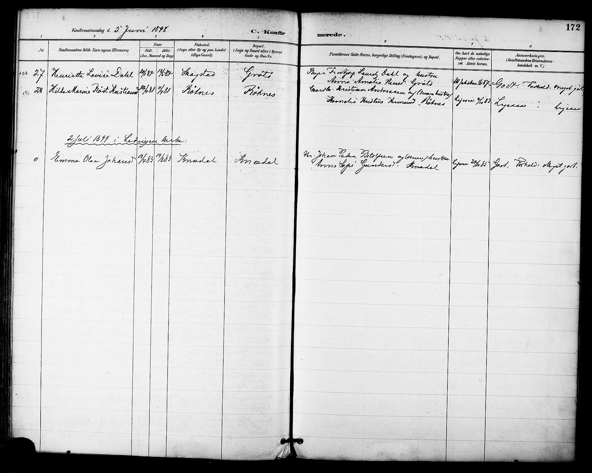 Ministerialprotokoller, klokkerbøker og fødselsregistre - Nordland, AV/SAT-A-1459/855/L0803: Parish register (official) no. 855A11, 1887-1905, p. 172