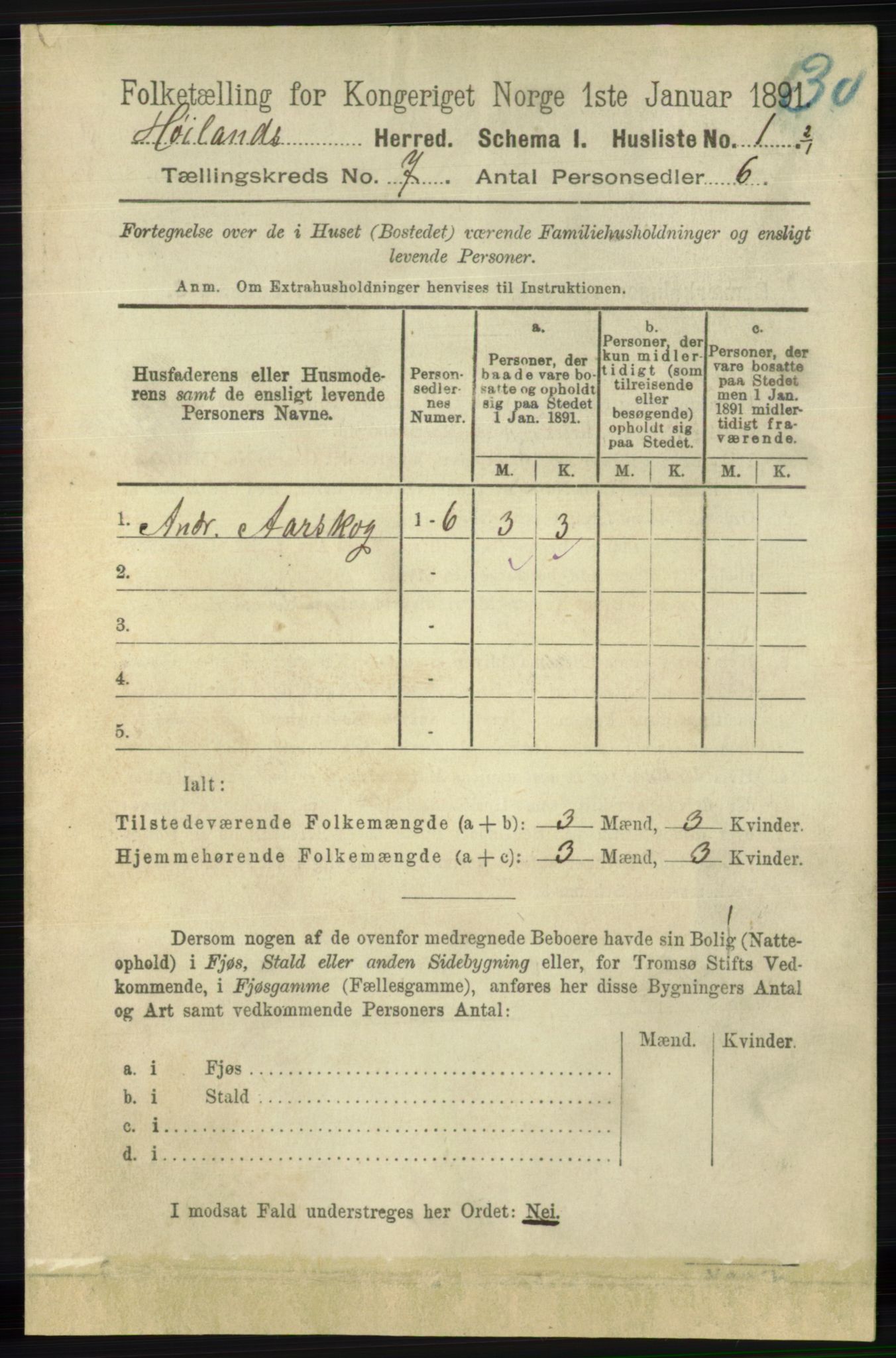 RA, 1891 census for 1123 Høyland, 1891, p. 2312