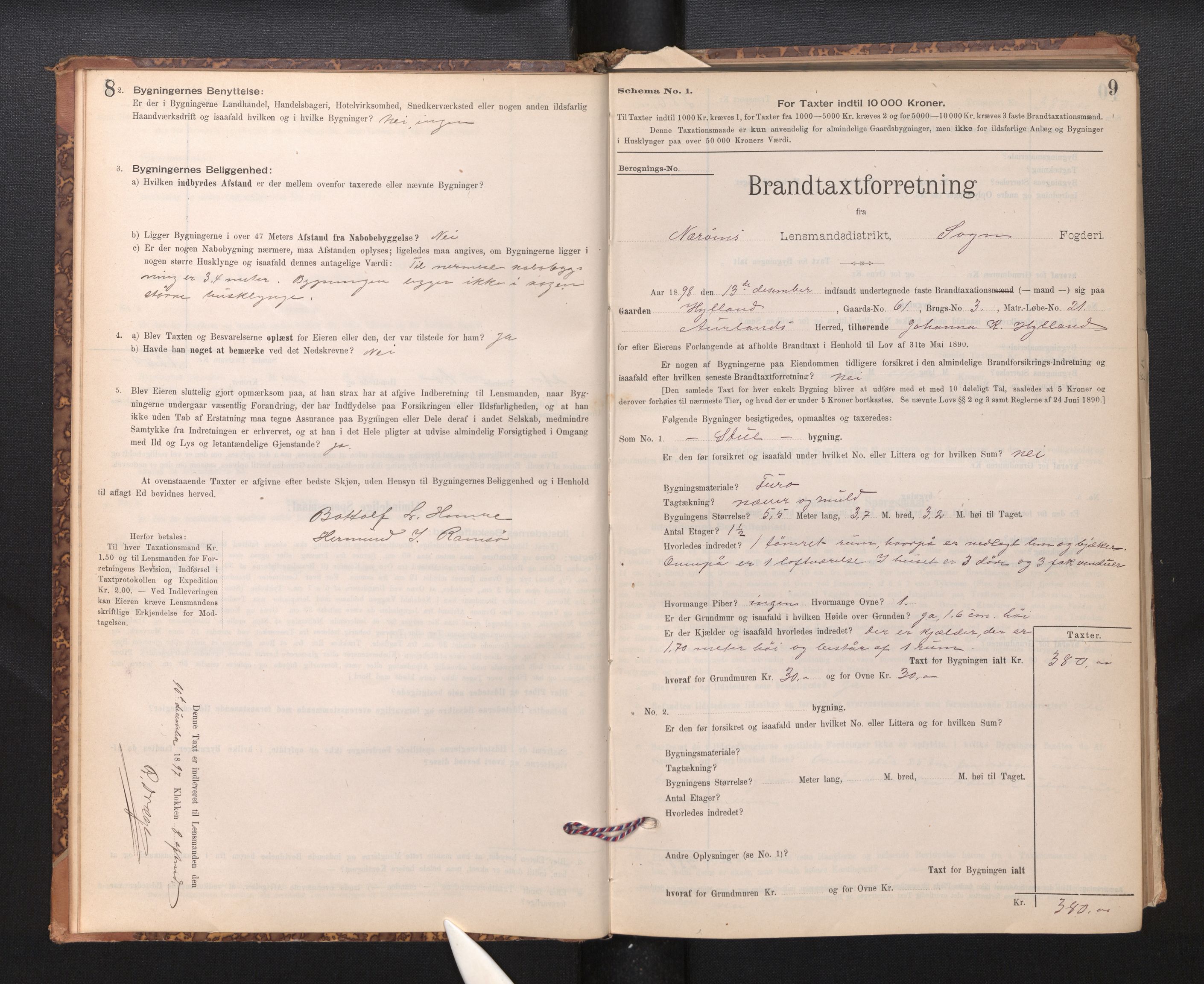 Lensmannen i Nærøy, SAB/A-29601/0012/L0002: Branntakstprotokoll, 1896-1912, p. 8-9