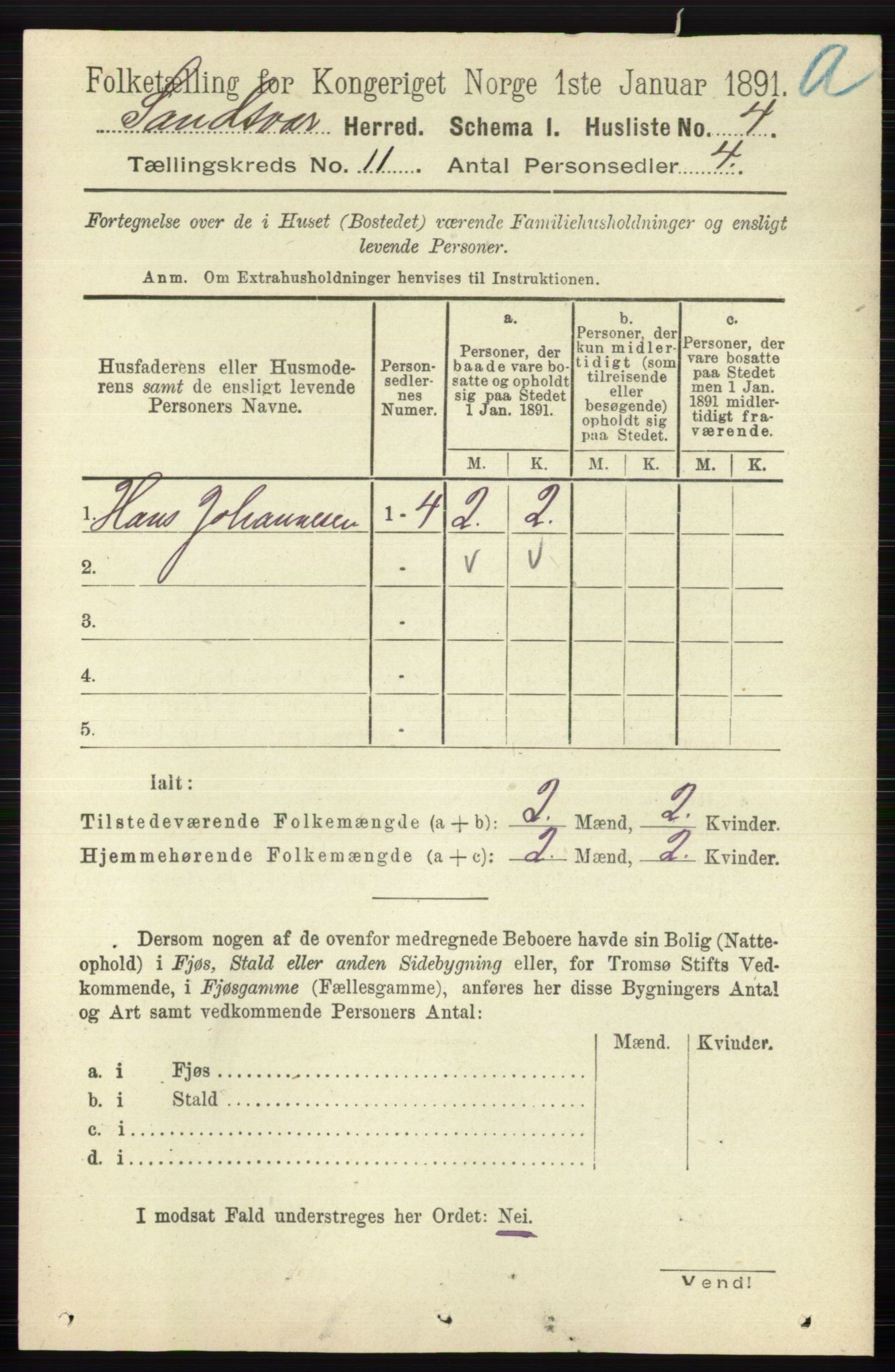 RA, 1891 census for 0629 Sandsvær, 1891, p. 5478