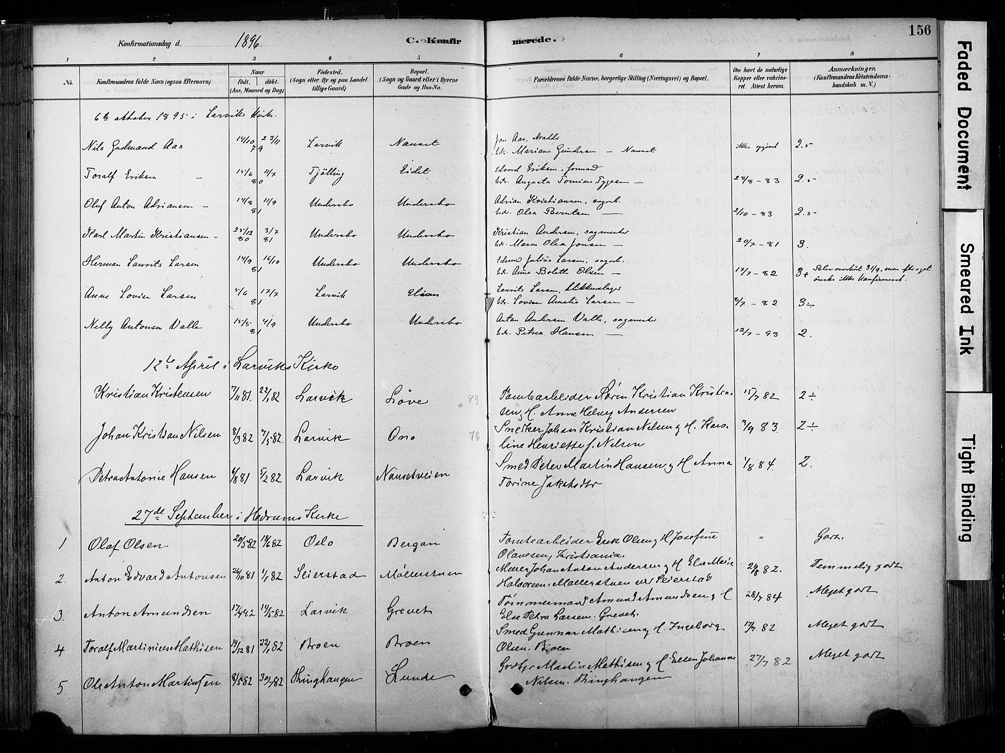 Hedrum kirkebøker, SAKO/A-344/F/Fa/L0009: Parish register (official) no. I 9, 1881-1903, p. 156