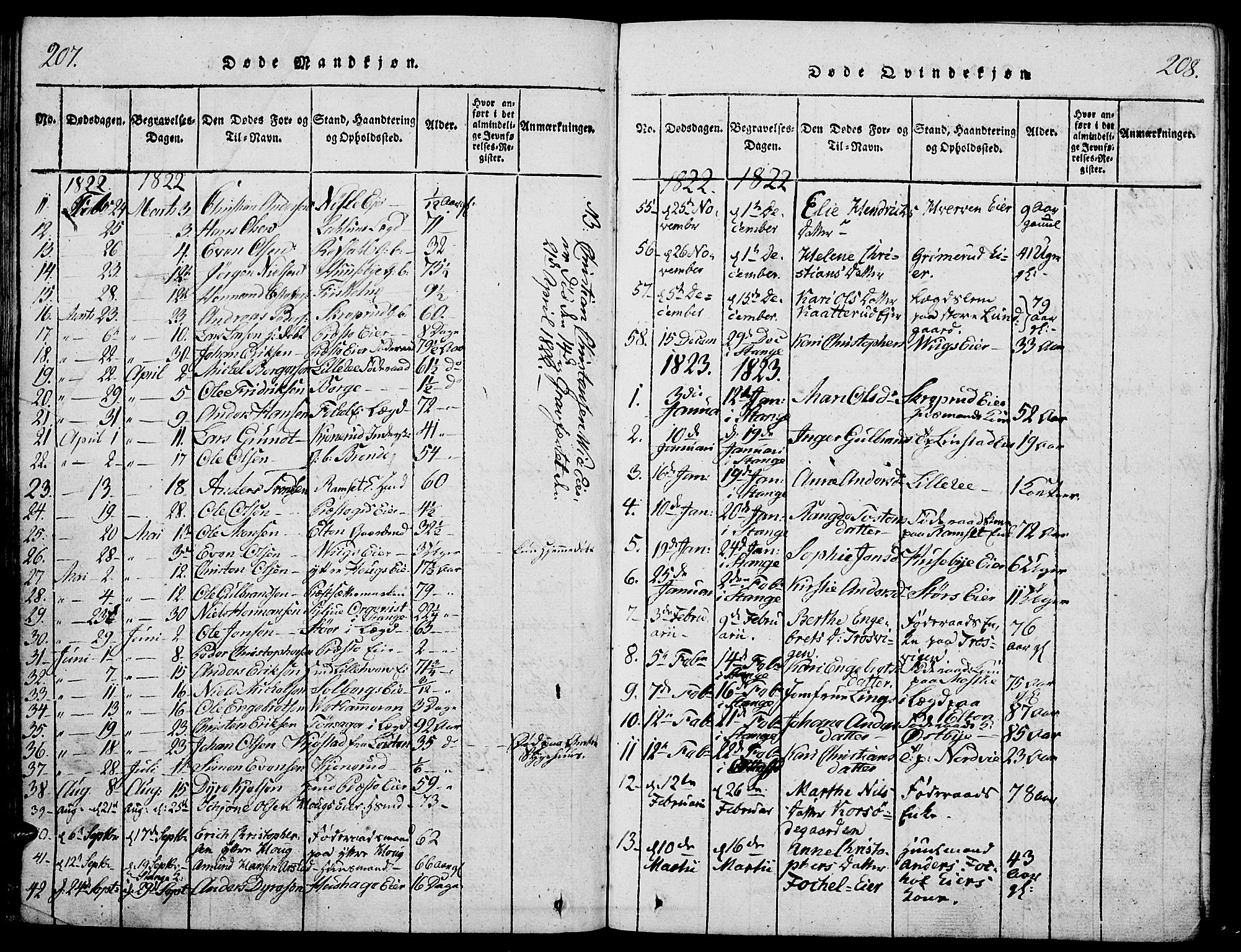 Stange prestekontor, SAH/PREST-002/K/L0008: Parish register (official) no. 8, 1814-1825, p. 207-208