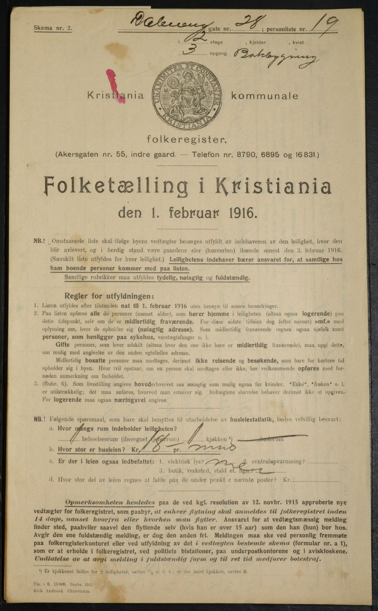 OBA, Municipal Census 1916 for Kristiania, 1916, p. 17698