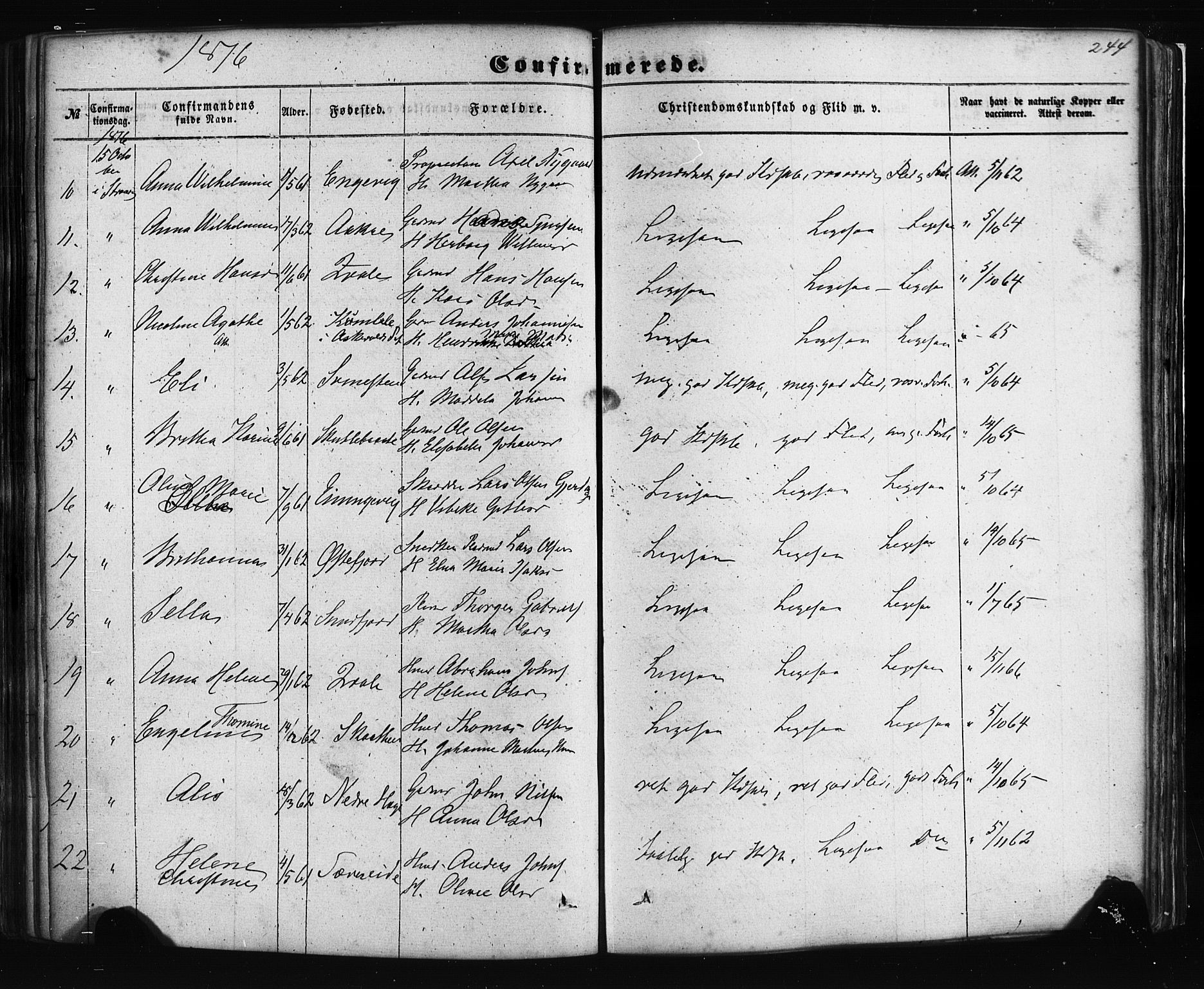 Fusa sokneprestembete, AV/SAB-A-75401/H/Haa: Parish register (official) no. A 1I, 1855-1879, p. 244