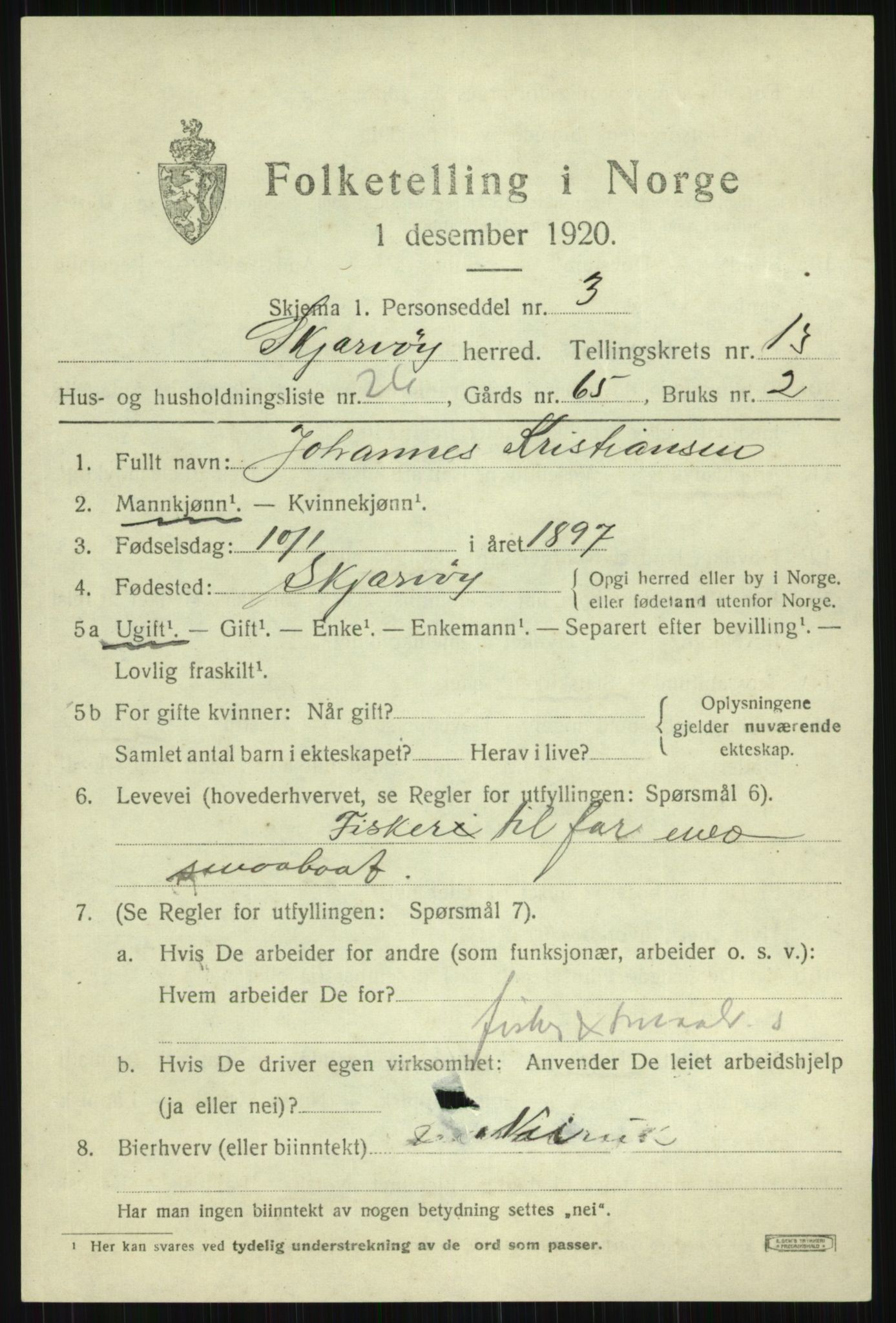 SATØ, 1920 census for Skjervøy, 1920, p. 6701