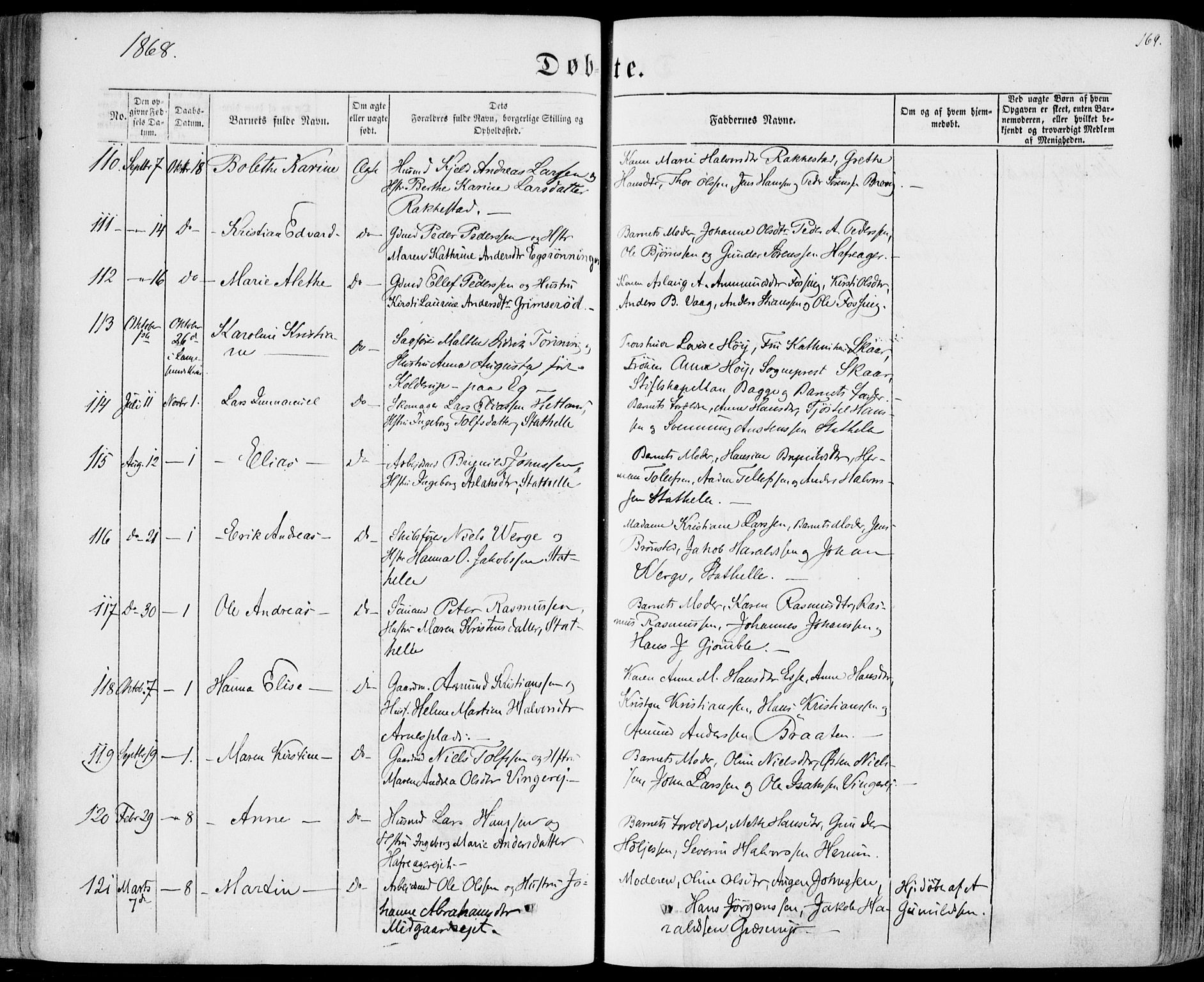 Bamble kirkebøker, SAKO/A-253/F/Fa/L0005: Parish register (official) no. I 5, 1854-1869, p. 169