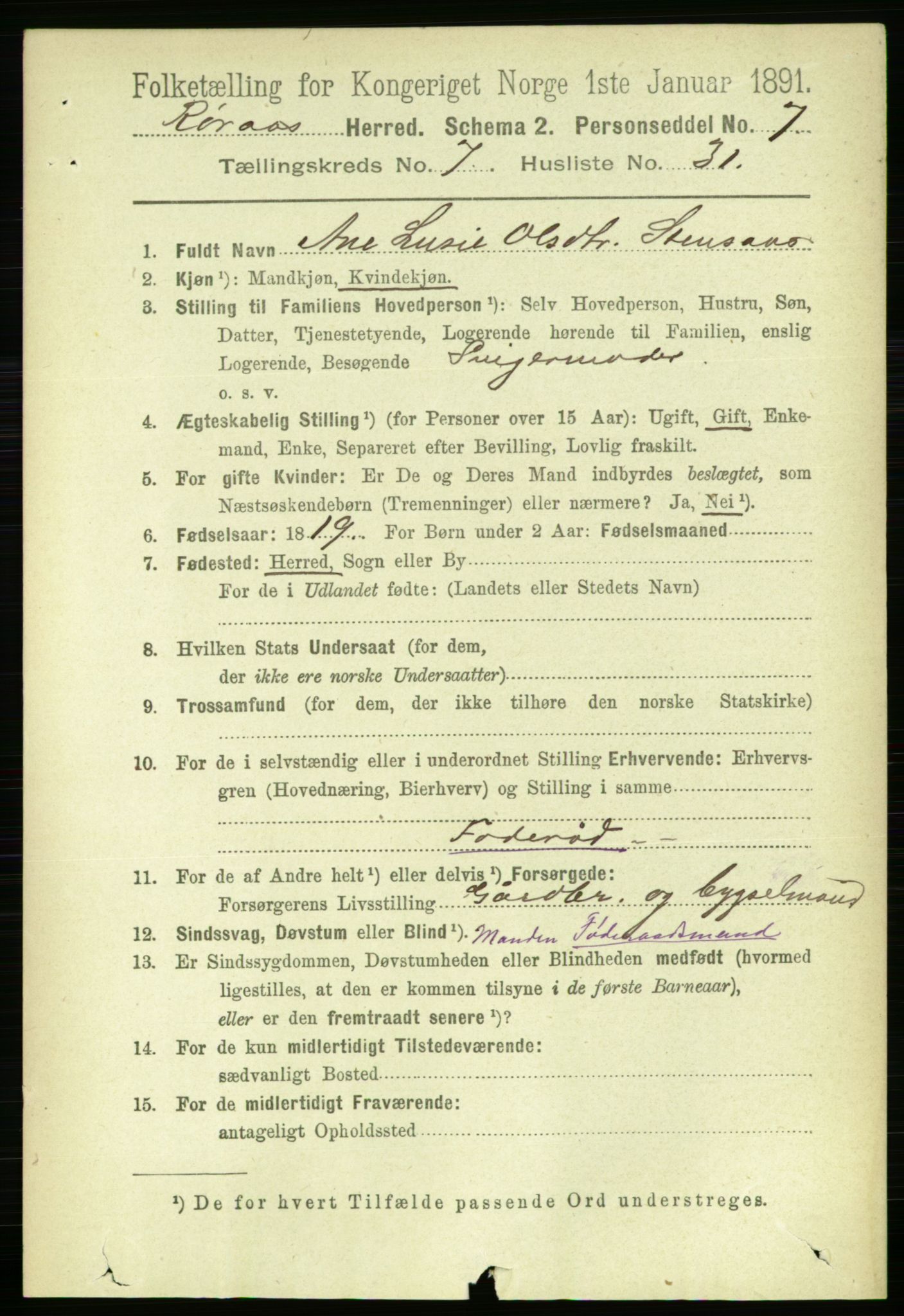 RA, 1891 census for 1640 Røros, 1891, p. 1572