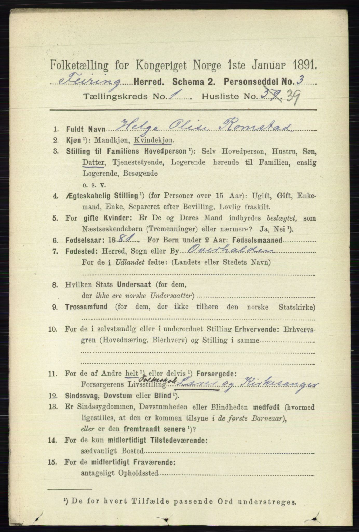 RA, 1891 census for 0240 Feiring, 1891, p. 322