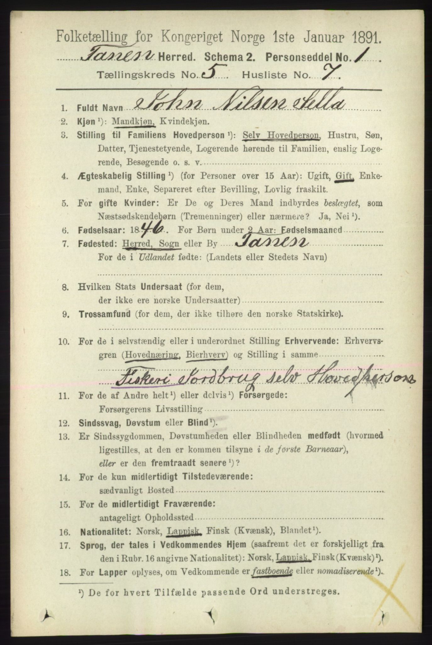 RA, 1891 census for 2025 Tana, 1891, p. 2022
