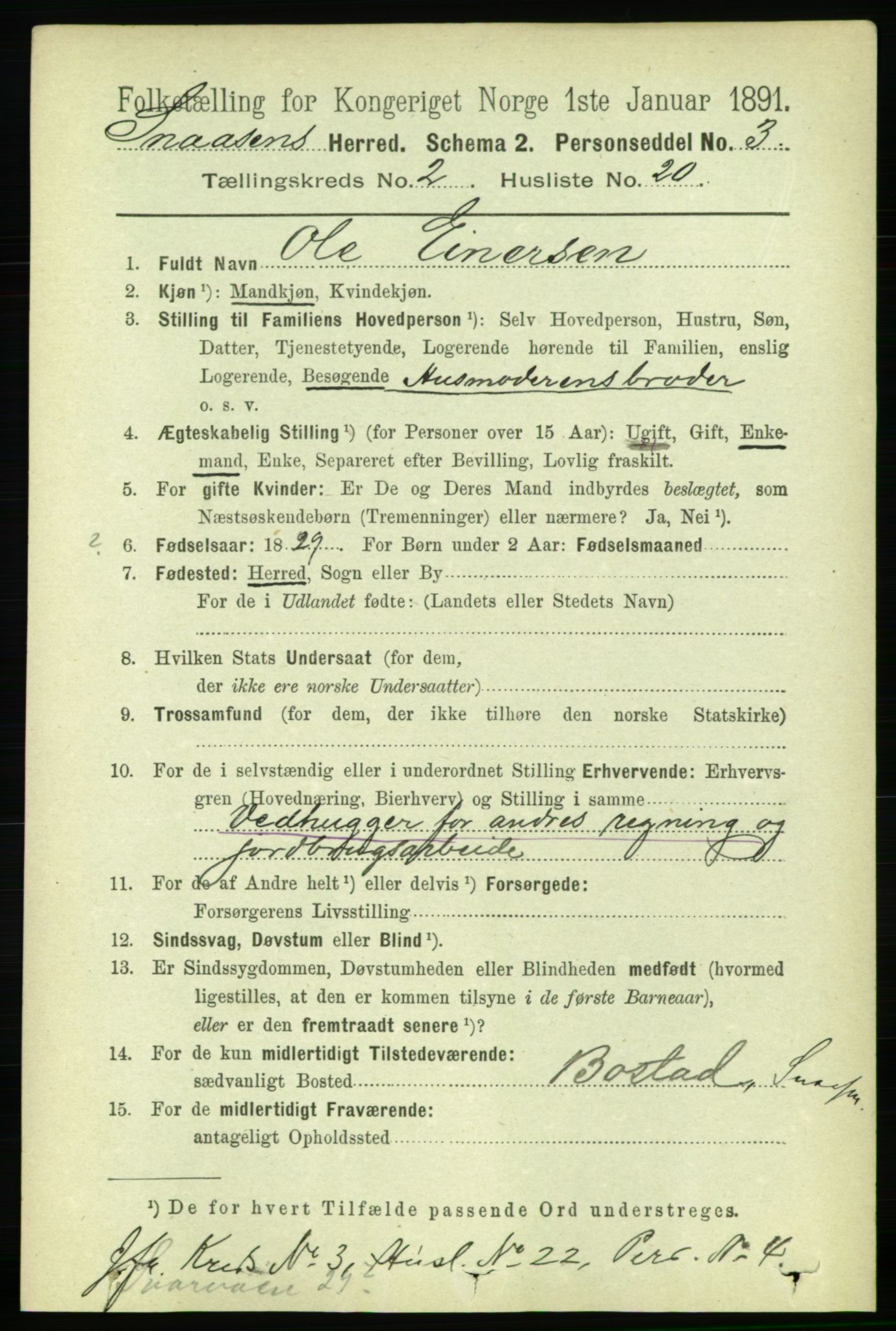 RA, 1891 census for 1736 Snåsa, 1891, p. 562