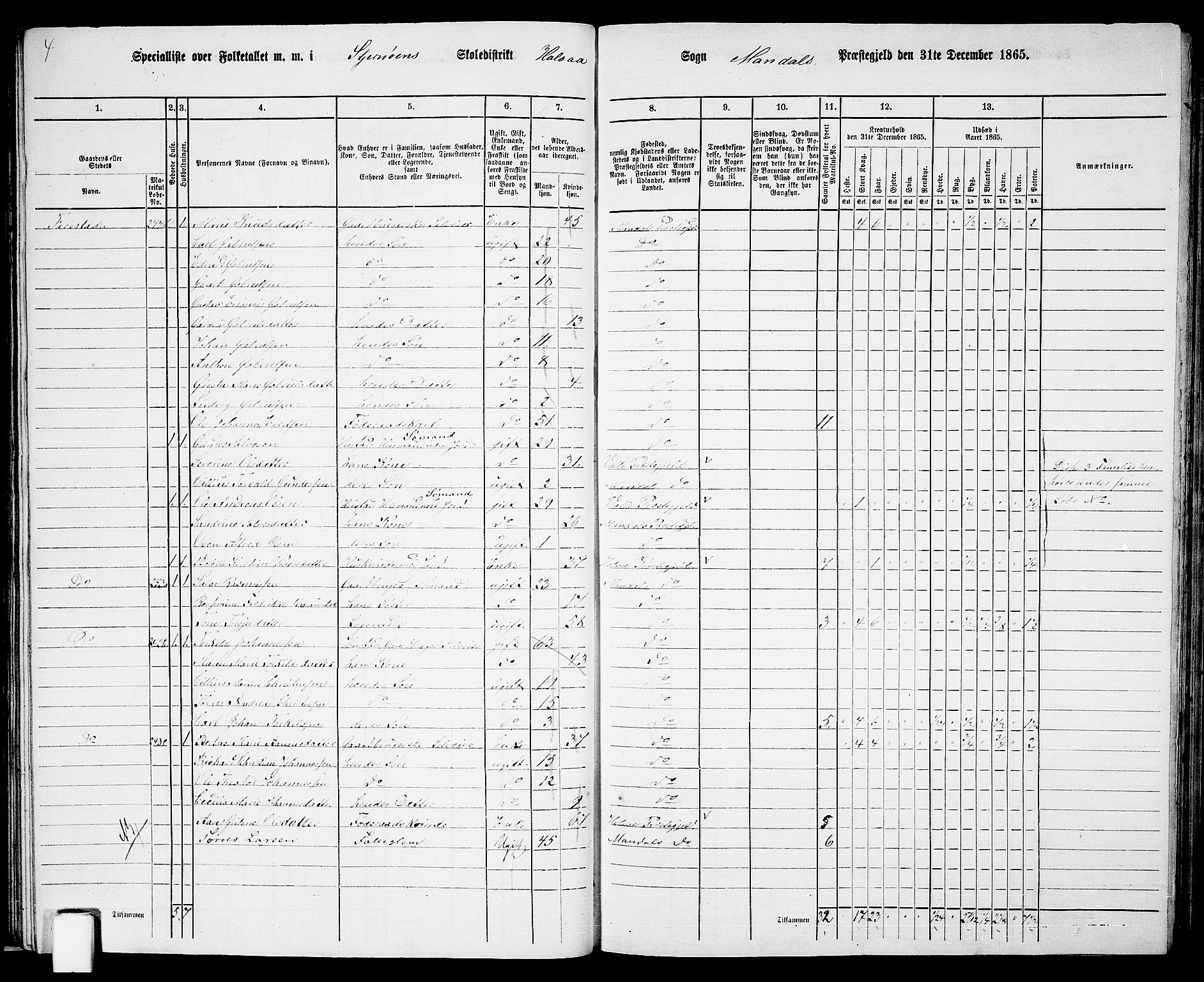 RA, 1865 census for Mandal/Halse og Harkmark, 1865, p. 37