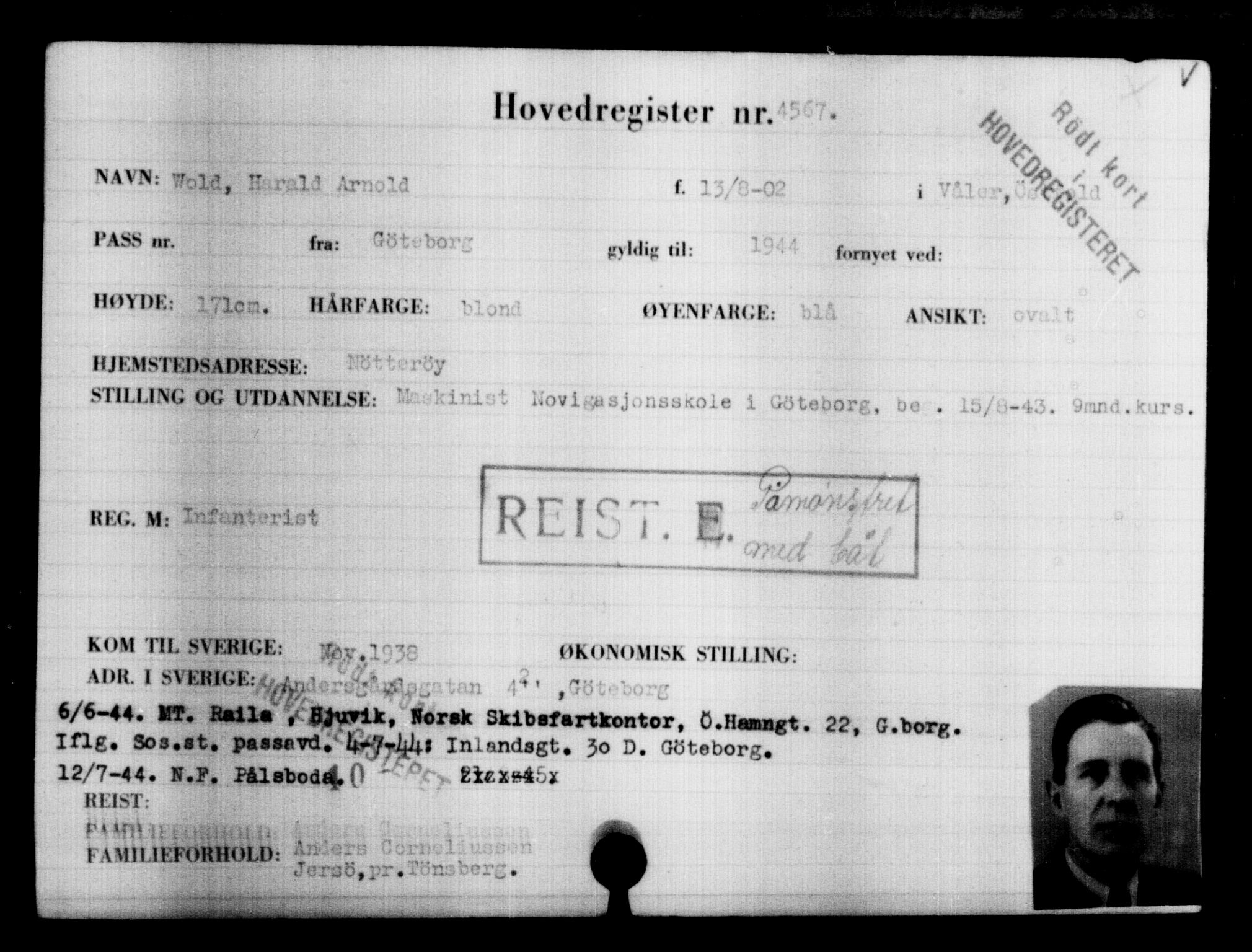 Utenriksstasjonene, Legasjonen i Stockholm, Flyktningkontoret, AV/RA-S-6753/V/Va/L0004: Kjesäterkartoteket, flyktninger med registreringsnr. 3496-6610, 1940-1945, p. 1275